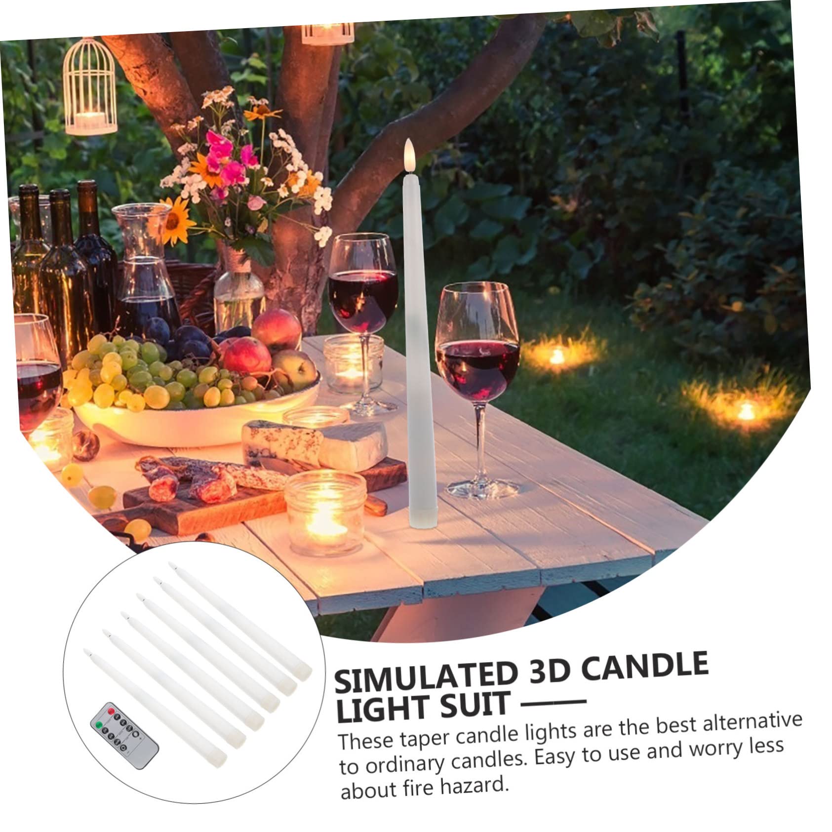 Candele Taper senza Fiamma LED Bianche 6 Pezzi con Telecomando | Abs, Luce Calda 3d, senza Gocce e Profumo, per Piano e Scrivania, Effetto