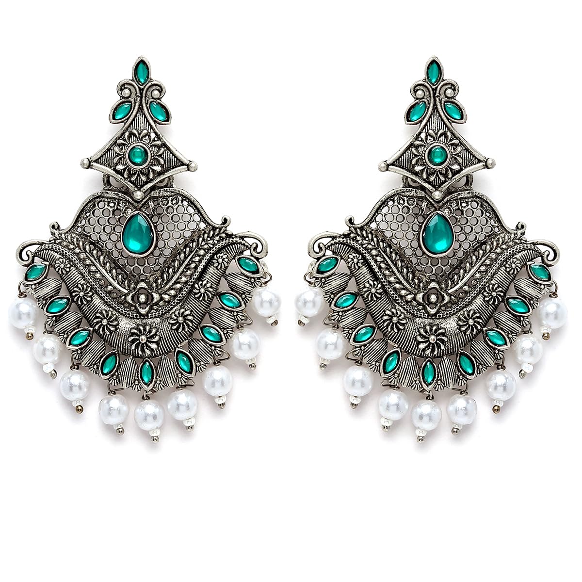 Karatcart Antique Silver Plated Green Monalisa Stone Studded Dangler Earrings for Women (B0BT1SN9NR) Amazon Price History, Amazon Price Tracker