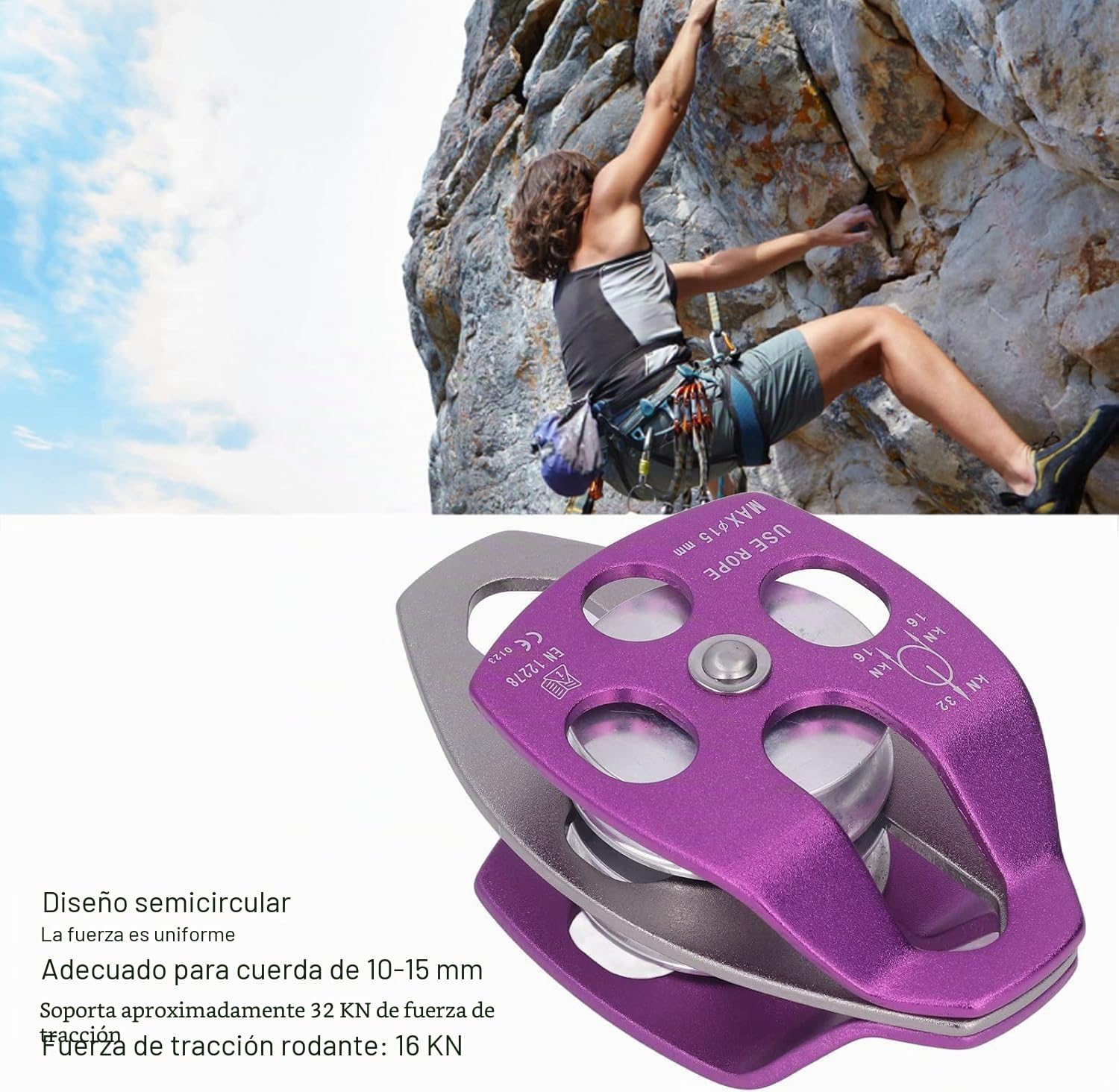 Polea Escalada 32 Kn Tandem Pulley Polea Aluminio Con Giro Lateral Poleas De Cuerda De Transporte Para Cuerdas Textiles Con 15 Mm, Para Cuerda De Roca Trabajo En Altura