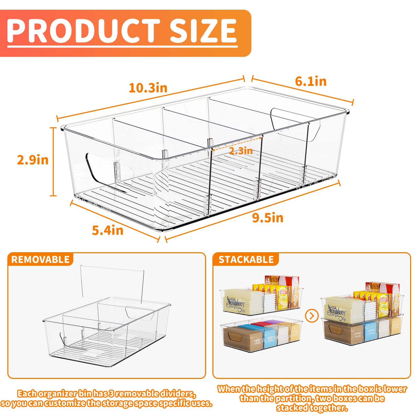 Kühlschrank-Organizer-Behälter, transparenter Kunststoffschrank, Küchen-Organizer und Aufbewahrung, BPA-frei, Kühlschrank-Organizer, Badezimmer-Aufbewahrung unter der Spüle, Snack-Behälter mit 4