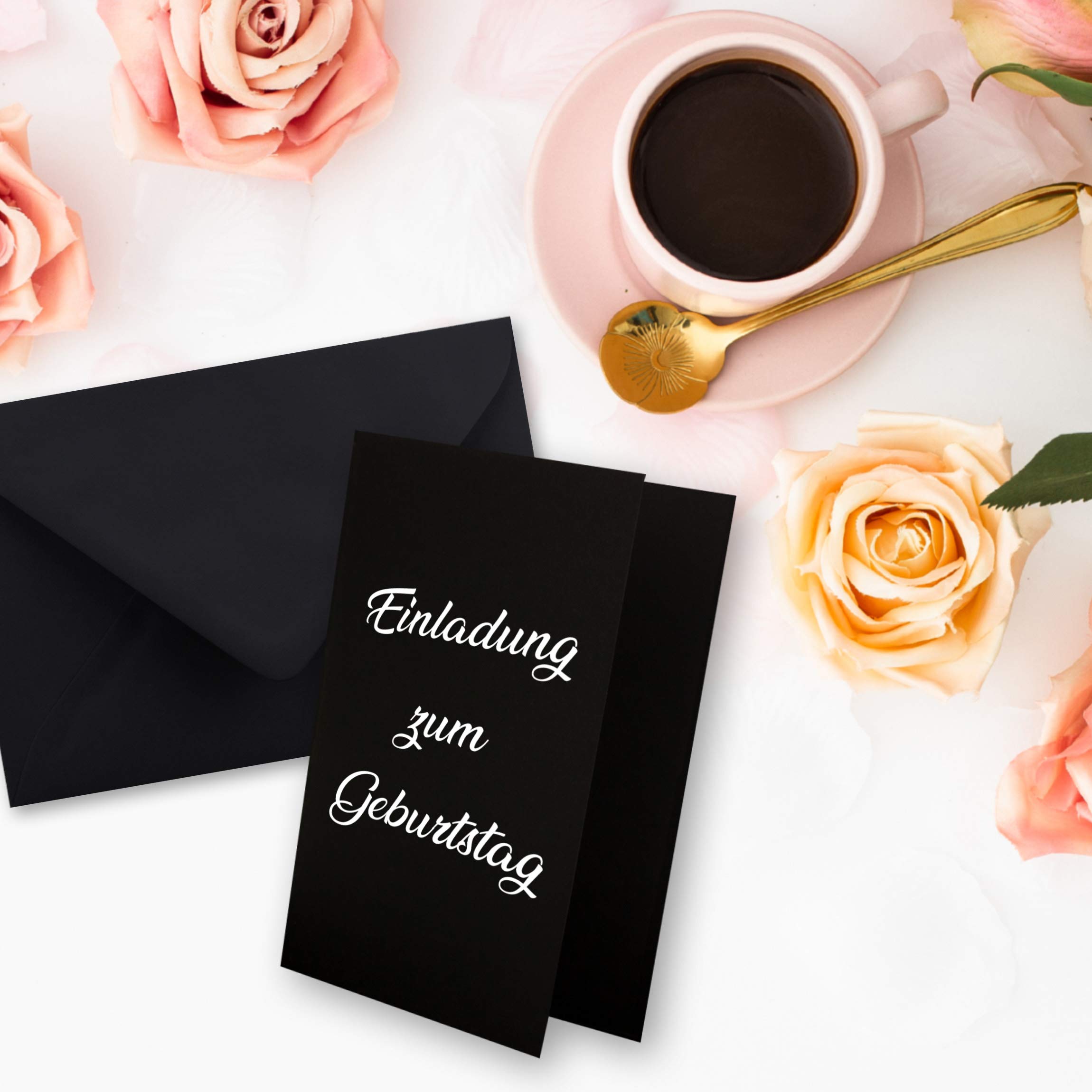 10x DIN B6 folding card set with envelopes in black - 120 x 170 mm - ideal for invitation cards, wedding, baptism, communion, confirmation - Brand: FarbenFroh - Image 2