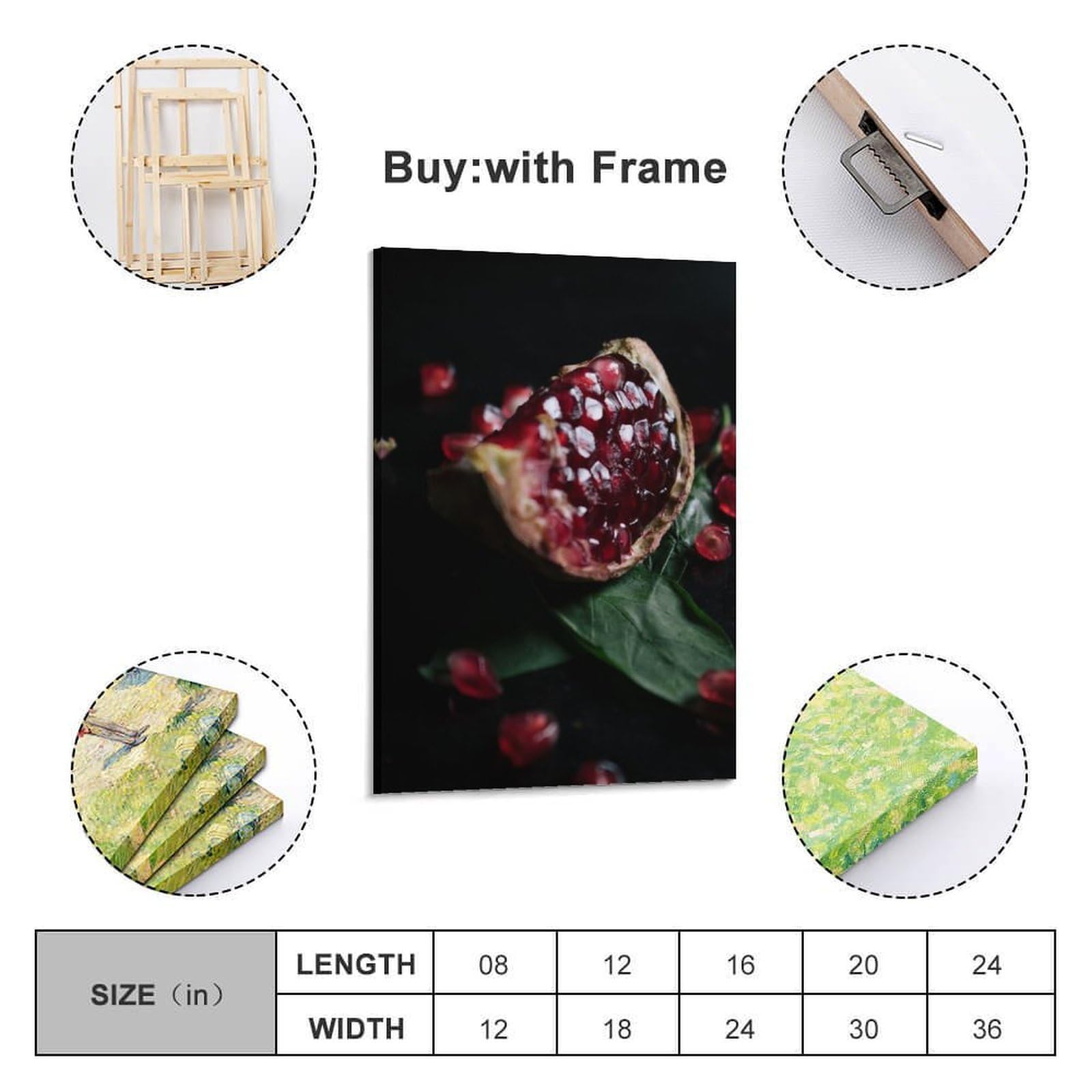 Granatapfel-Segment-Wandkunst, reichhaltiger Druck, Obstposter, reichliches Leinwandbild, luxuriöse Dekoration für Wohnzimmer, Schlafzimmer, Arbeitszimmer, Poster, dekorative Malerei, Leinwand