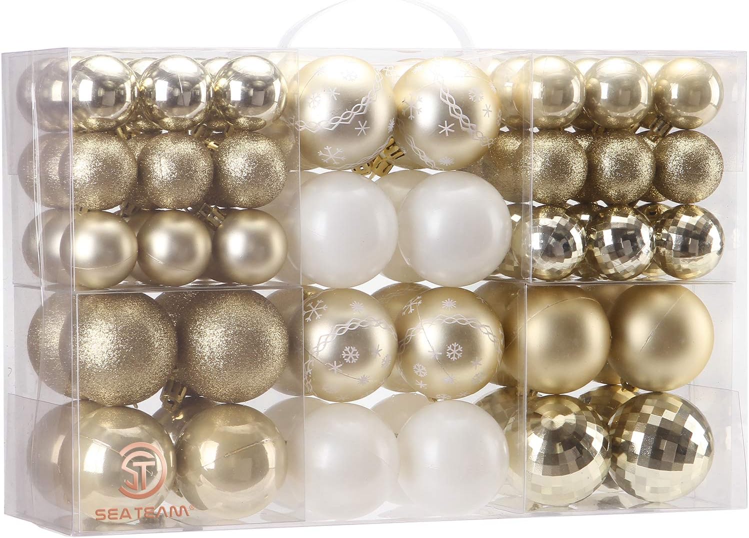 Sea Team 86-Pack Shatterproof Gold Christmas Ball Ornaments Set, Assorted Multi-Sized Hanging Baubles, Xmas Tree Decorations, Seasonal Décor for Holiday Wreath Garland, Hooks Included Gold Multi-Size/86-Pack