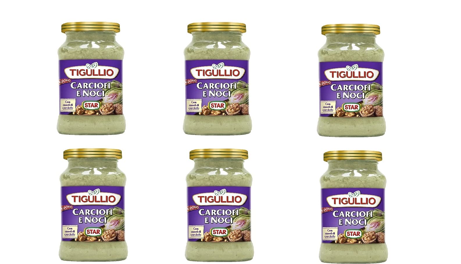 6 BARATTOLI SUGO TIGULLIO STAR CARCIOFI E NOCI SUGHI PASTA CON CUORI CARCIOFO 6x185gr