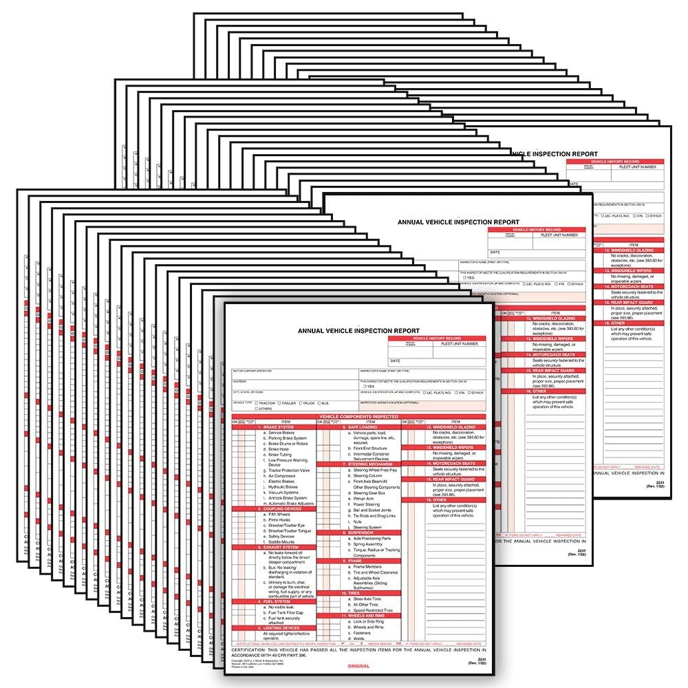 J. J. Keller 100-Pack, Annual Vehicle Inspection Report Form with Carbon, 3-Ply Snap-Out, DOT Compliant