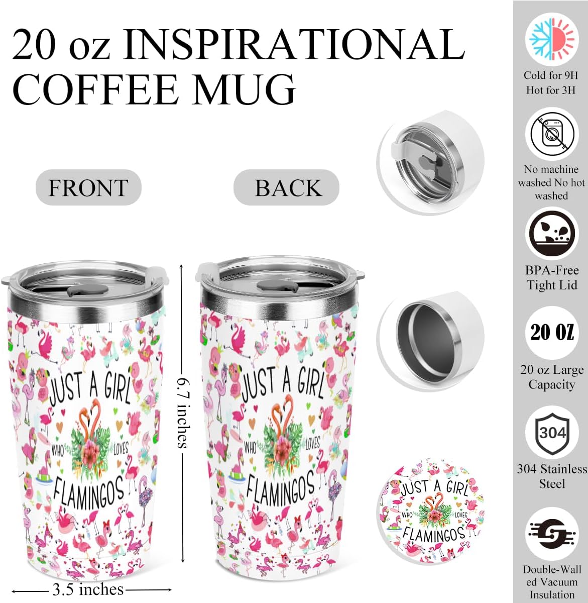 Flamingo Gifts Flamingo Stuff Tumbler Animal Lovers Gifts Christmas Birthday Send for Women Friend Girl Flamingos Coffee Mug Stainless Steel Vacuum Insulated Double Wall Travel Cup with Lid 20oz - Image 2