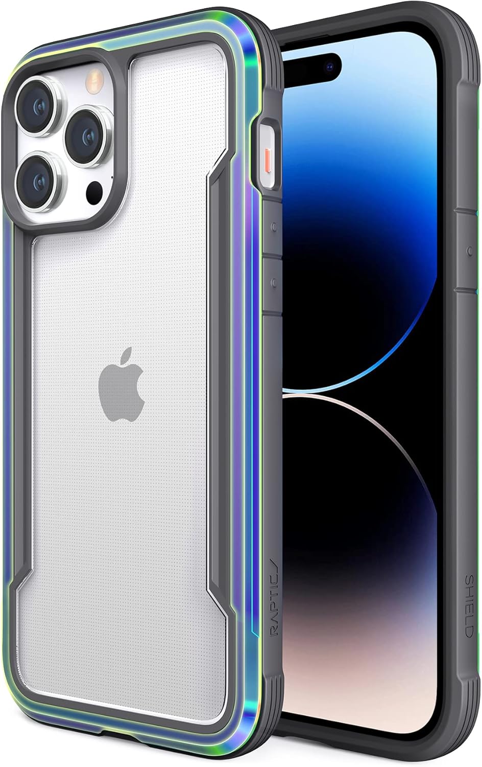 RAPTIC Shield for iPhone 14 Pro Max Case, Shockproof Protective Clear Case, Military Grade 10ft Drop Tested, Durable Aluminum Frame, Anti-Yellowing Technology Case, 6.7 inch, Iridescent
