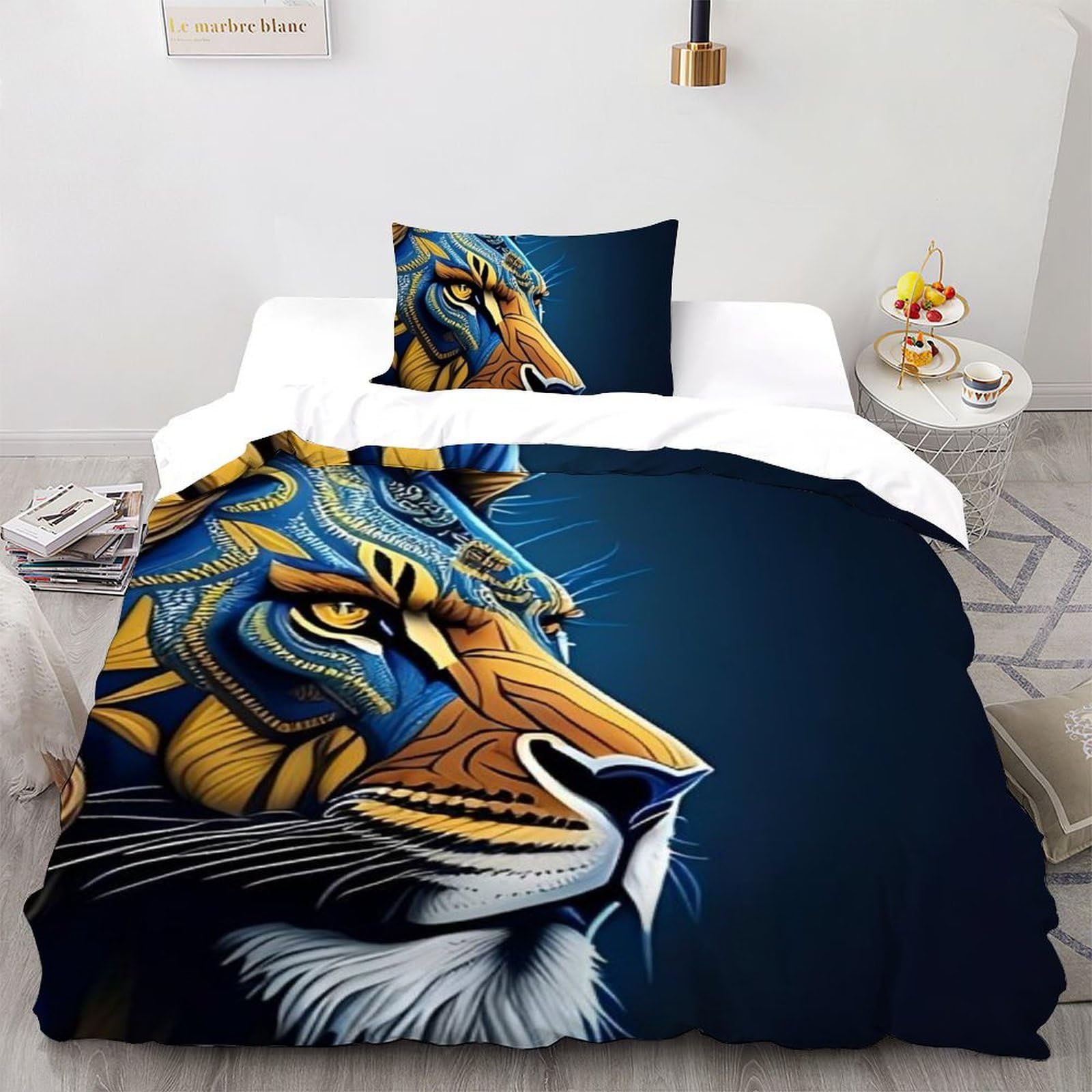 Housse de couette single tigre 135x200 microfibre animaux imprimé 3D lit garçon avec taie