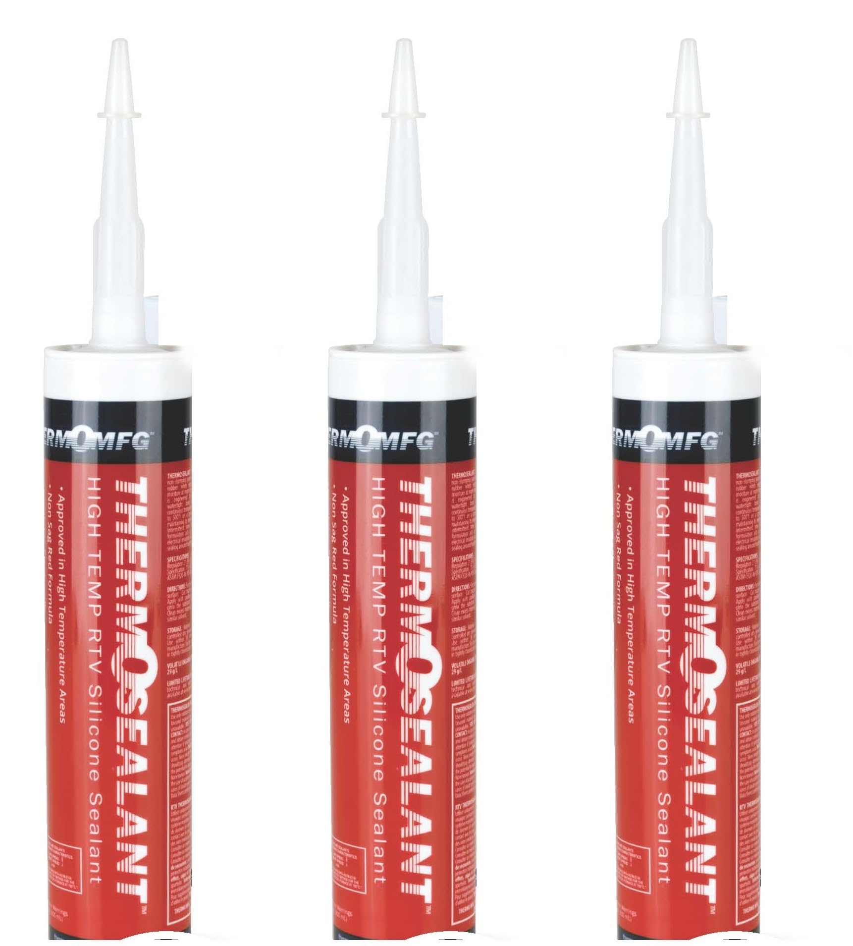Thermosealant Red -High-Temp RTV Silicone Sealant- Pkg of 3 Tubes- for Temperatures Ranging from -80° to 500° F