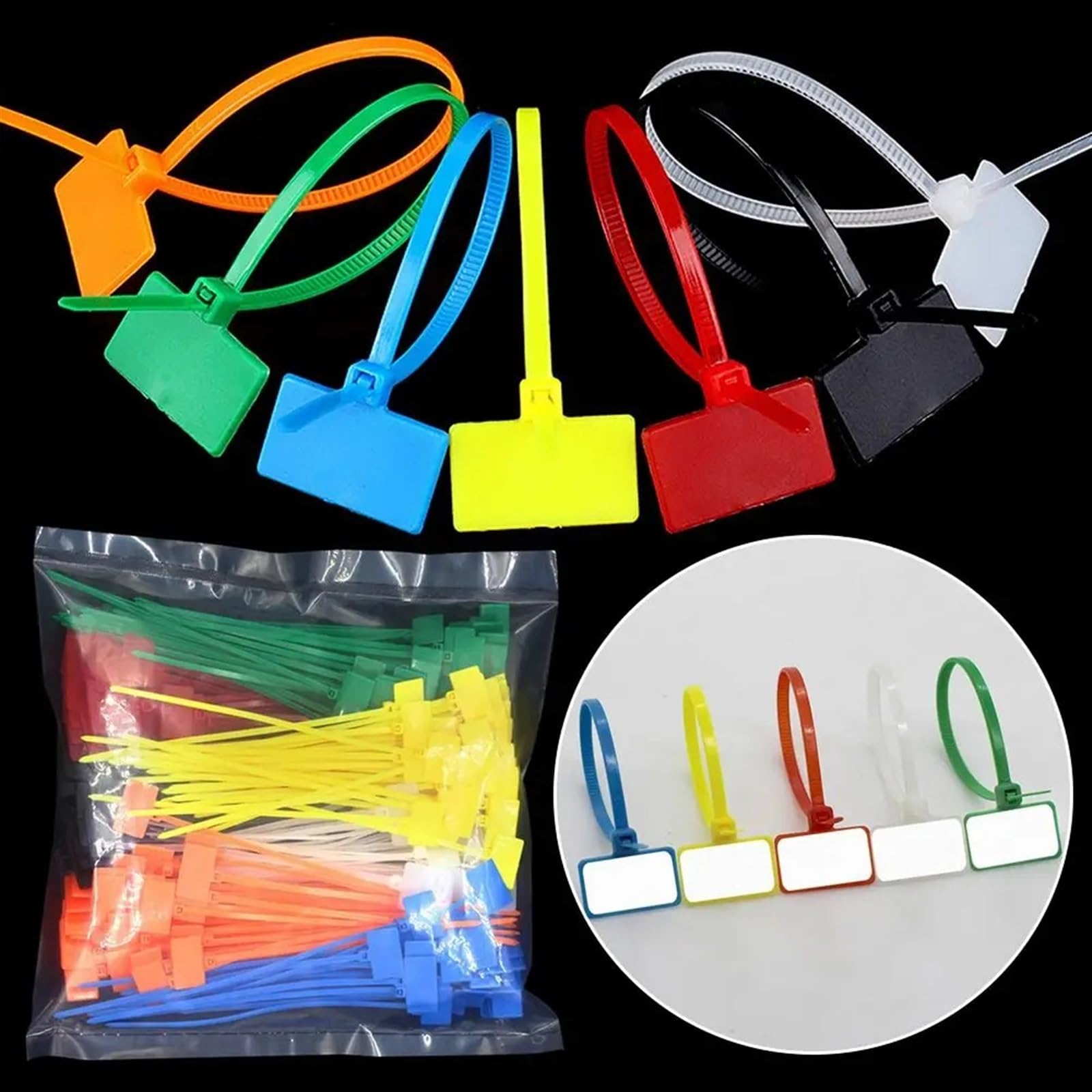 100 szt. plastikowych znaczników etykiet, siatkowych, samozaciskowych opasek zaciskowych, kolorowych, nylonowych kablowych do pomieszczeń komputerowych i zasilania(Black)