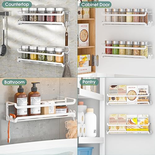 Miniatura 8 de LUCYCAZ Paquete de 2 estantes de especias para montar en la pared con 16 ganchos, estante organizador de especias para estufa, gabinete de despensa,