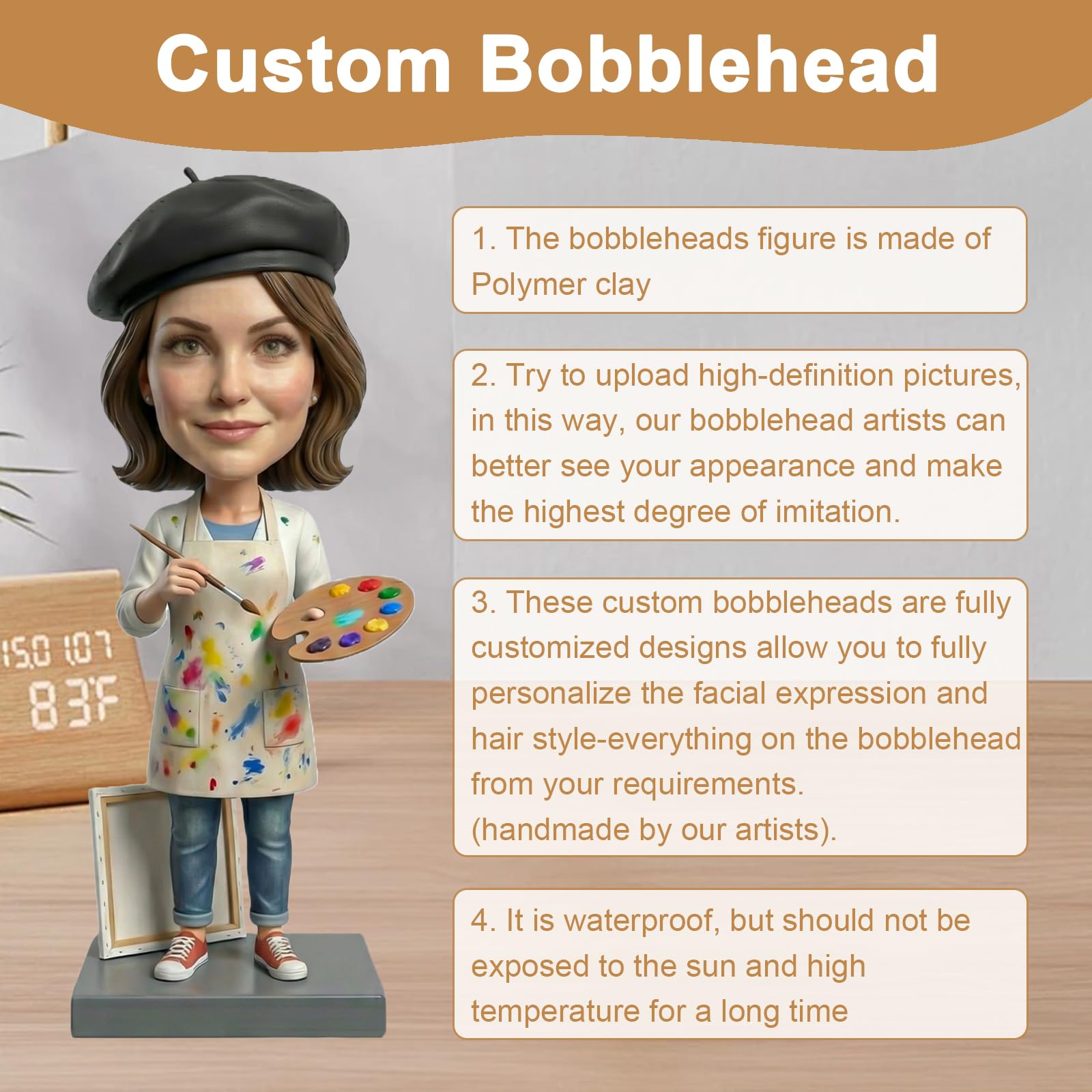 Custom Bobblehead for Female News Reporter - Personalized Journalist Anchor Figure from Photo - Hand Sculpted Polymer Clay Statue Unique Graduation, Retirement, Promotion Gift for Her