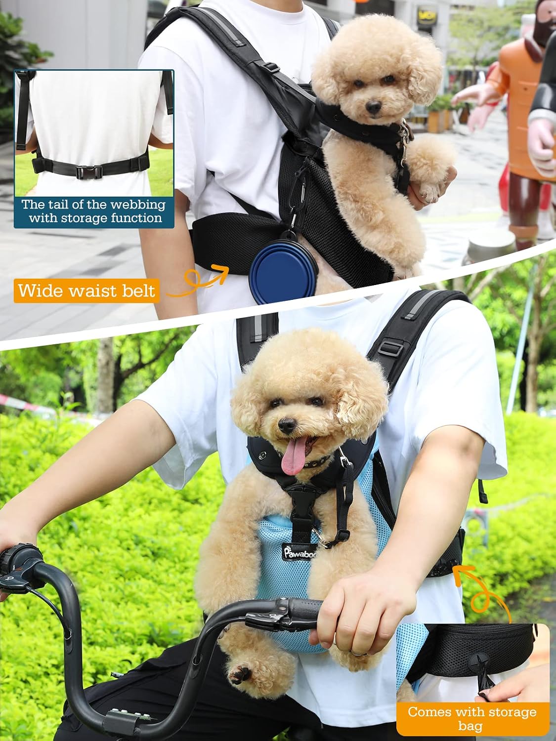 Pawaboo Pet Carrier Backpack, Adjustable Dog Front Backpack with Adjust Waist Belt & Chest Strap, Great for Bike/Hiking/Travel, Camping for Small Medium Dogs - M, Blue
