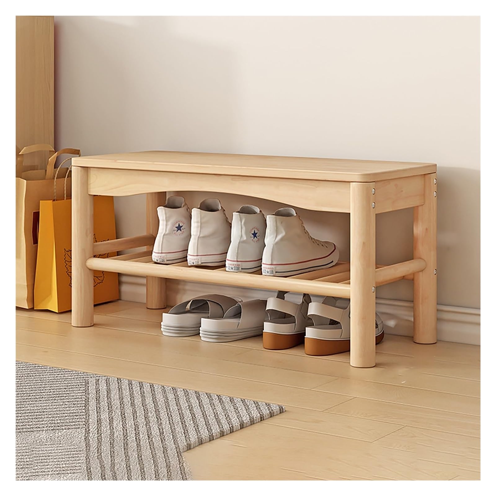 Banc à chaussures 2 niveaux avec siège robuste pour couloir