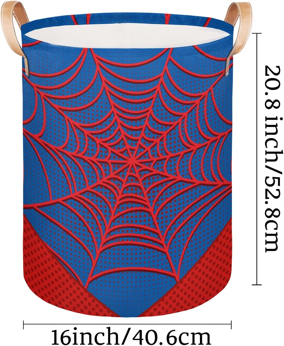 Large Laundry Basket Hamper - Blue Spiderweb 62L Collapsible Storage Bin for Kids Toys, Dirty Clothes, Blankets, Tall Baby Nursery Hamper for Boys Bedroom Bathroom Decor, Gift Basket