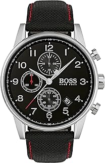 ساعة يد من هيوغو بوس بمينا أسود وسوار قماشي للرجال - 1513535، انالوج بعقارب