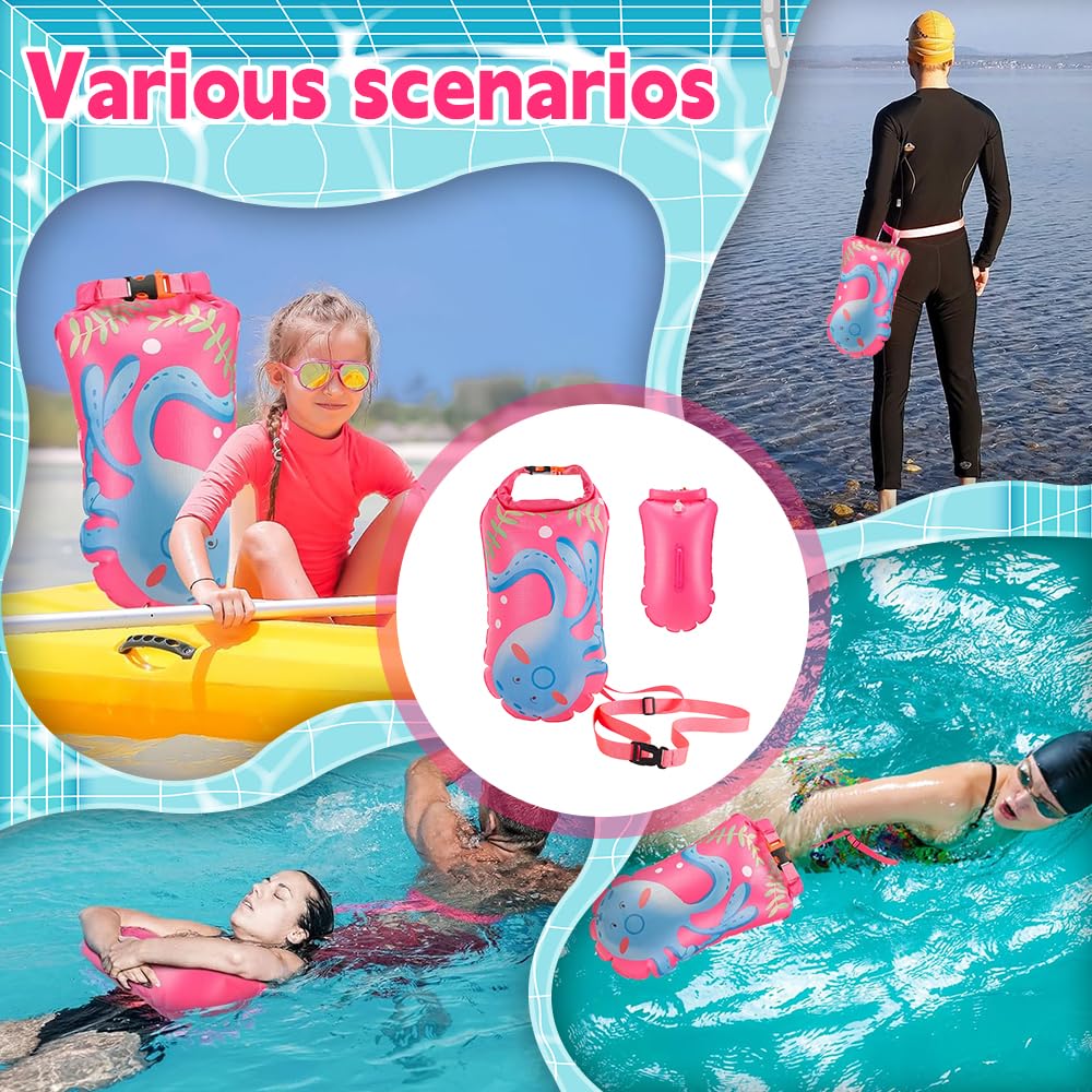 Boya De Natación, Boya Natacion Aguas Abiertas, Boya De Natación para Aguas Abiertas con Cinturón Ajustable, Boya Hinchable para Móvil, Pinzas para Nariz Y Tapones para Oídos
