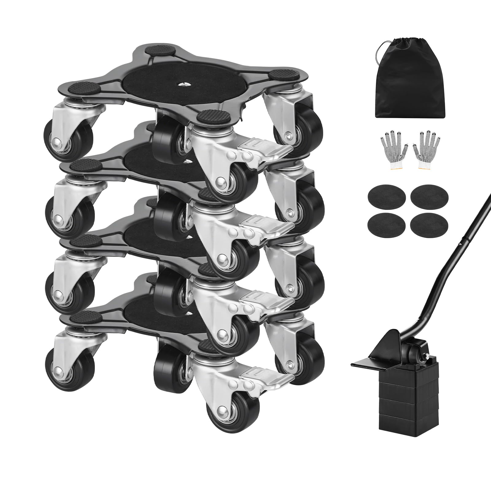 VEVOR Chariot de Déménagement 4PCS Déplace Meubles Lourds Capacité Charge 544 kg 5 Roues Rotatives 360° Plateau Roulant Manutention Déménageur Acier Carbone pour Meuble Réfrigérateur Canapé Armoire