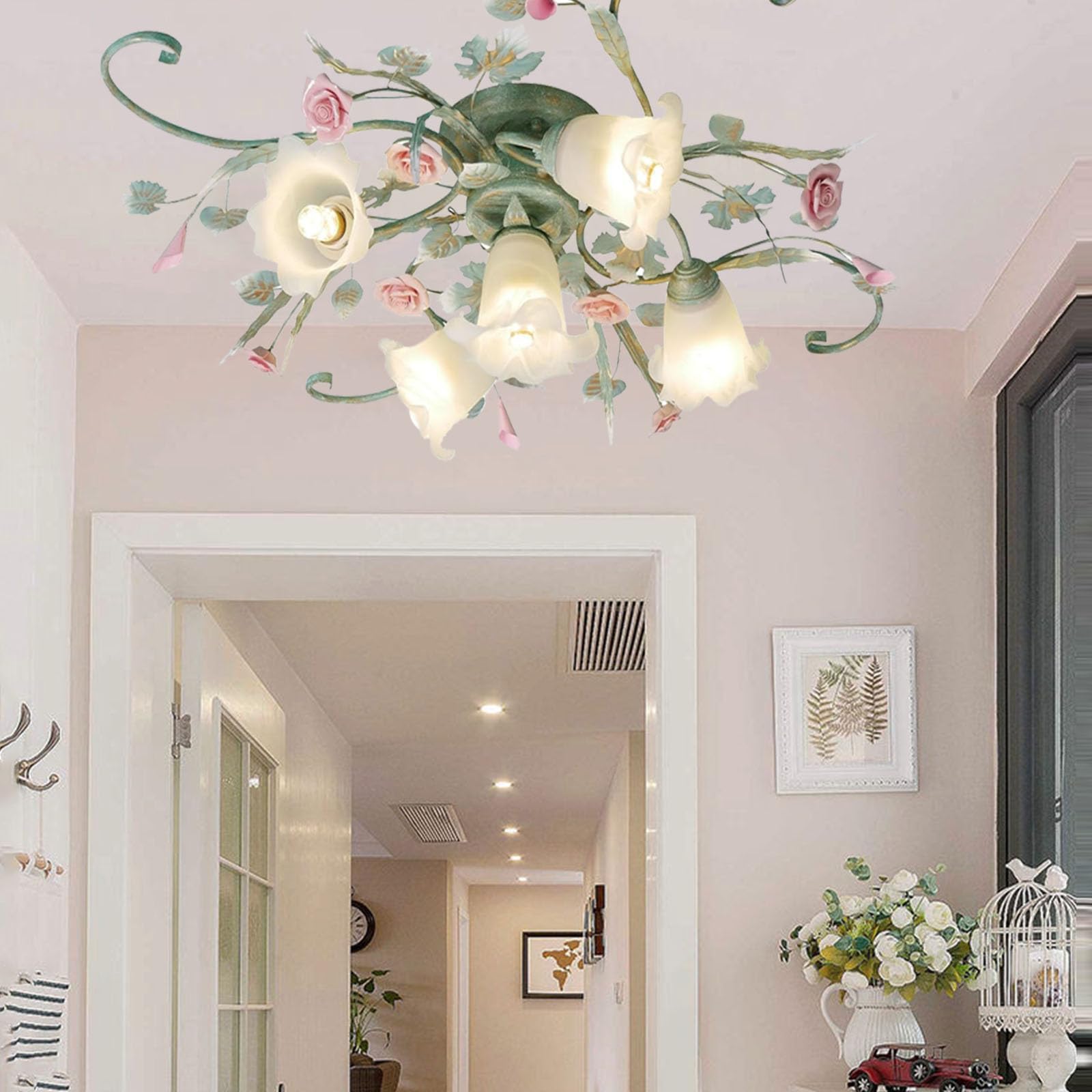 Nowoczesne lampy sufitowe LED, żyrandol z wzorem płatków kwiatów, żyrandol półpłaski, dekoracyjna kreatywna lampa sufitowa w kształcie kwiatu do salonu i sypialni