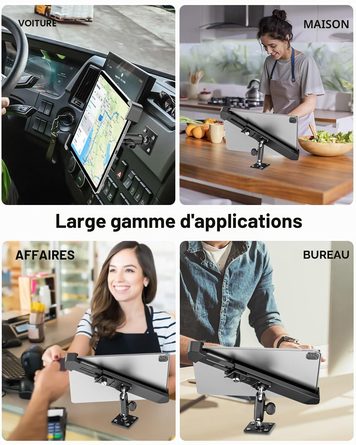 Support Antivol Tablette pour 9-14 Pouces iPad, Support Tablette Verrouillable pour Voiture/Mural/Bureau, Métal Robuste, Rotatif 360 degrés, pour iPad 13 12.9 11, iPad Air 13, Galaxy Tab