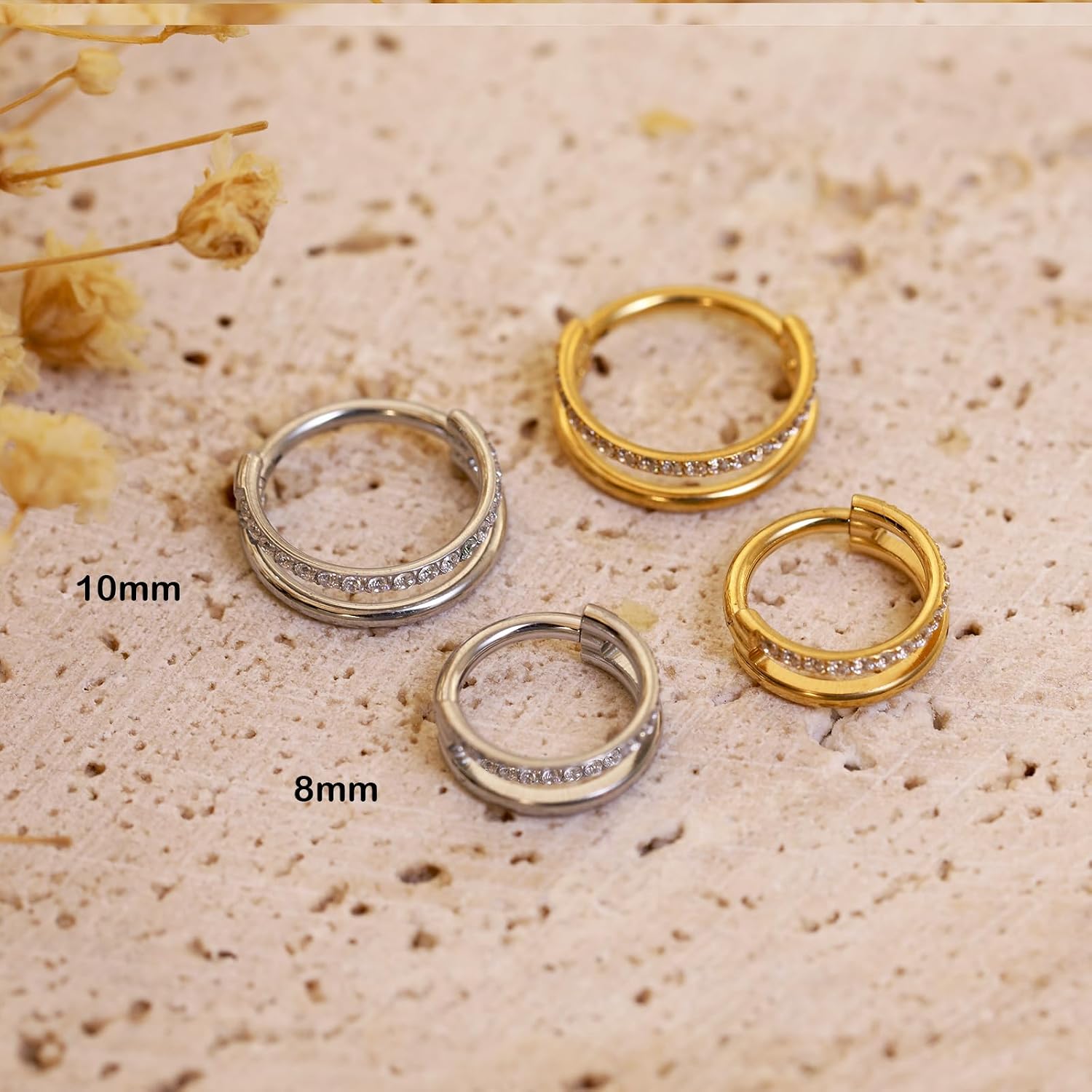 Septum Nose Rings Helix Daith Piercing Jewelry CZ 16G 14K Gold Double Hoop