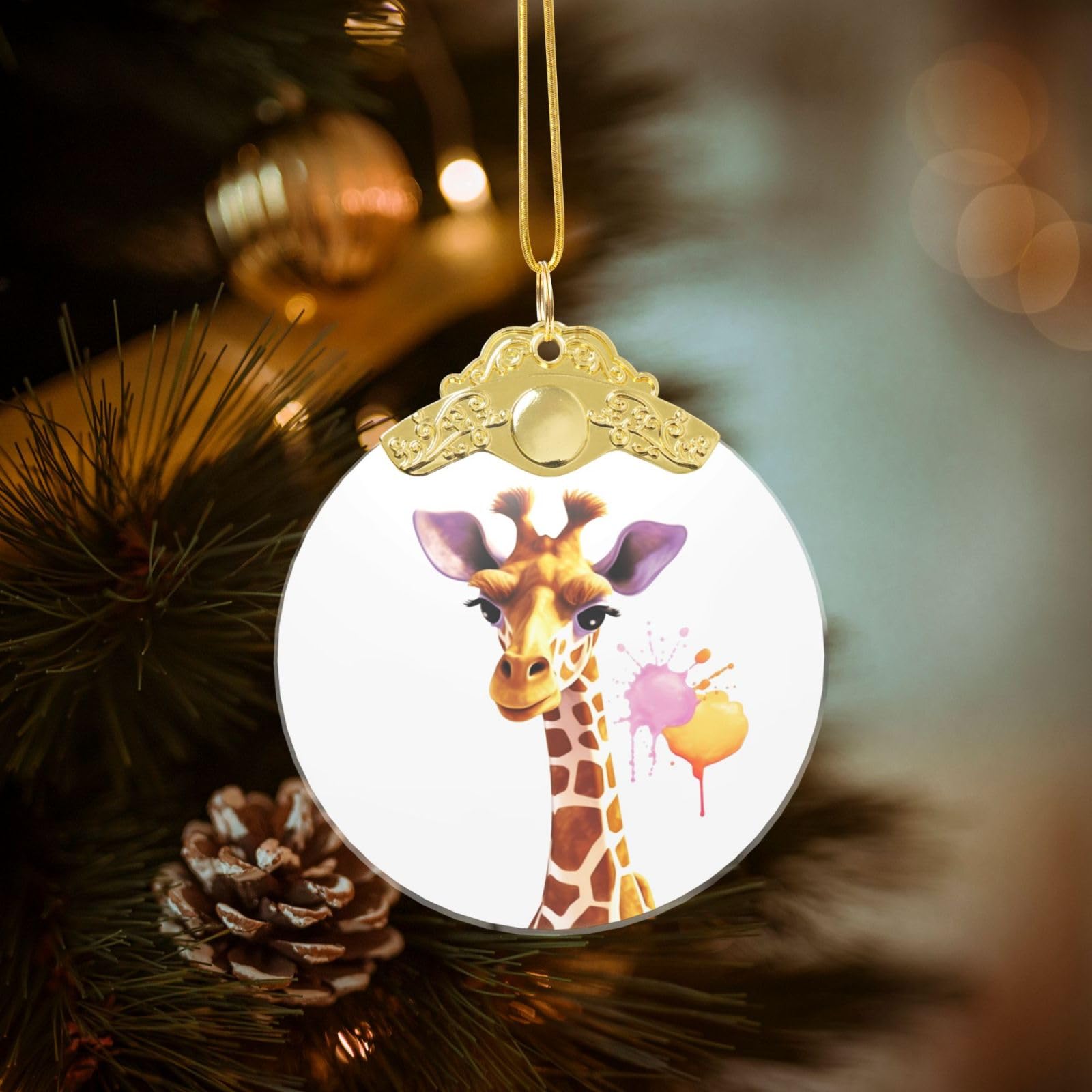 Crystal Christmas Ornaments for Christmas Tree Decoration Hanging Giraffe Ornament with Gold Ribbon Crafts Round Pendant for Keepsake Gifts Glass Xmas Decor Party Supplies