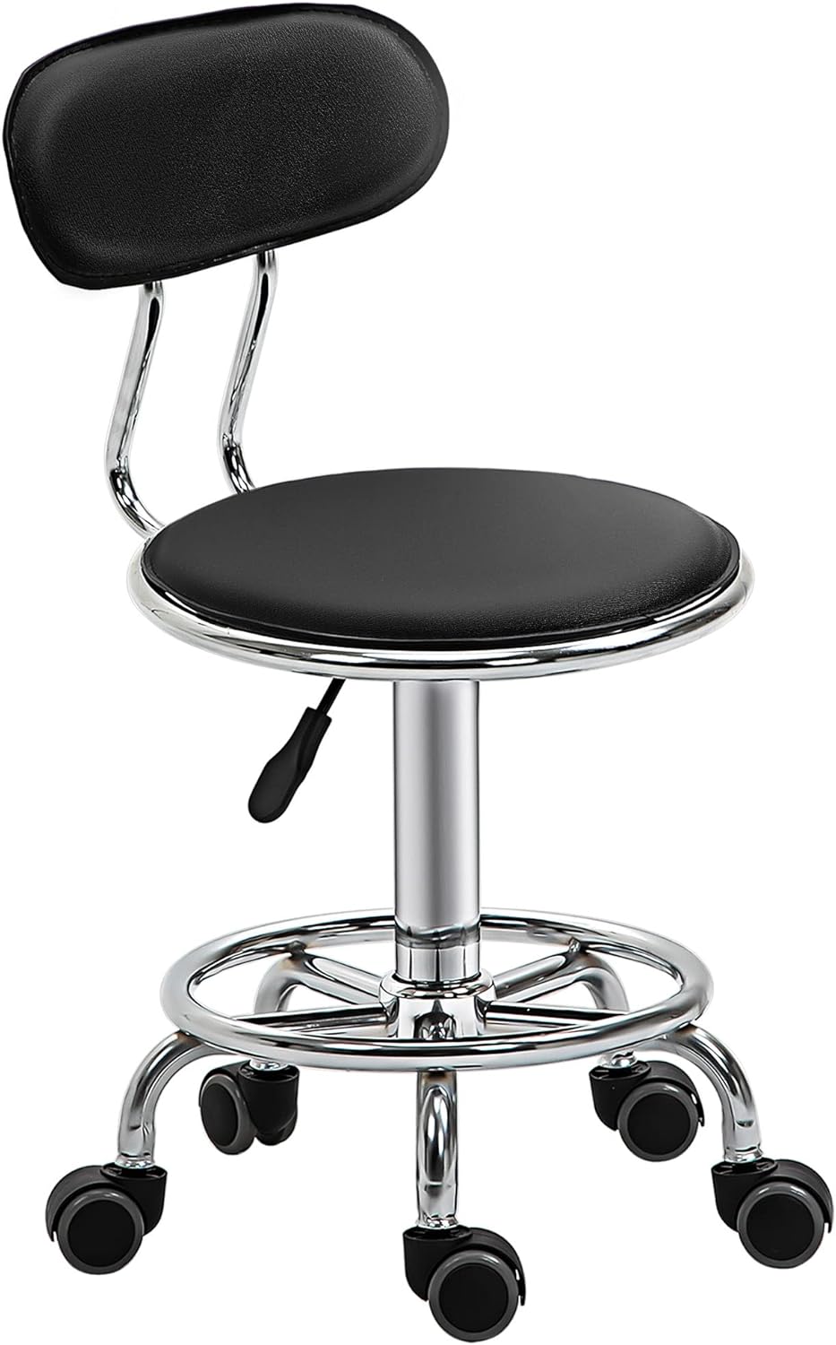 Height Adjustable Rolling Stool with Footrest Ring, Faux Leather