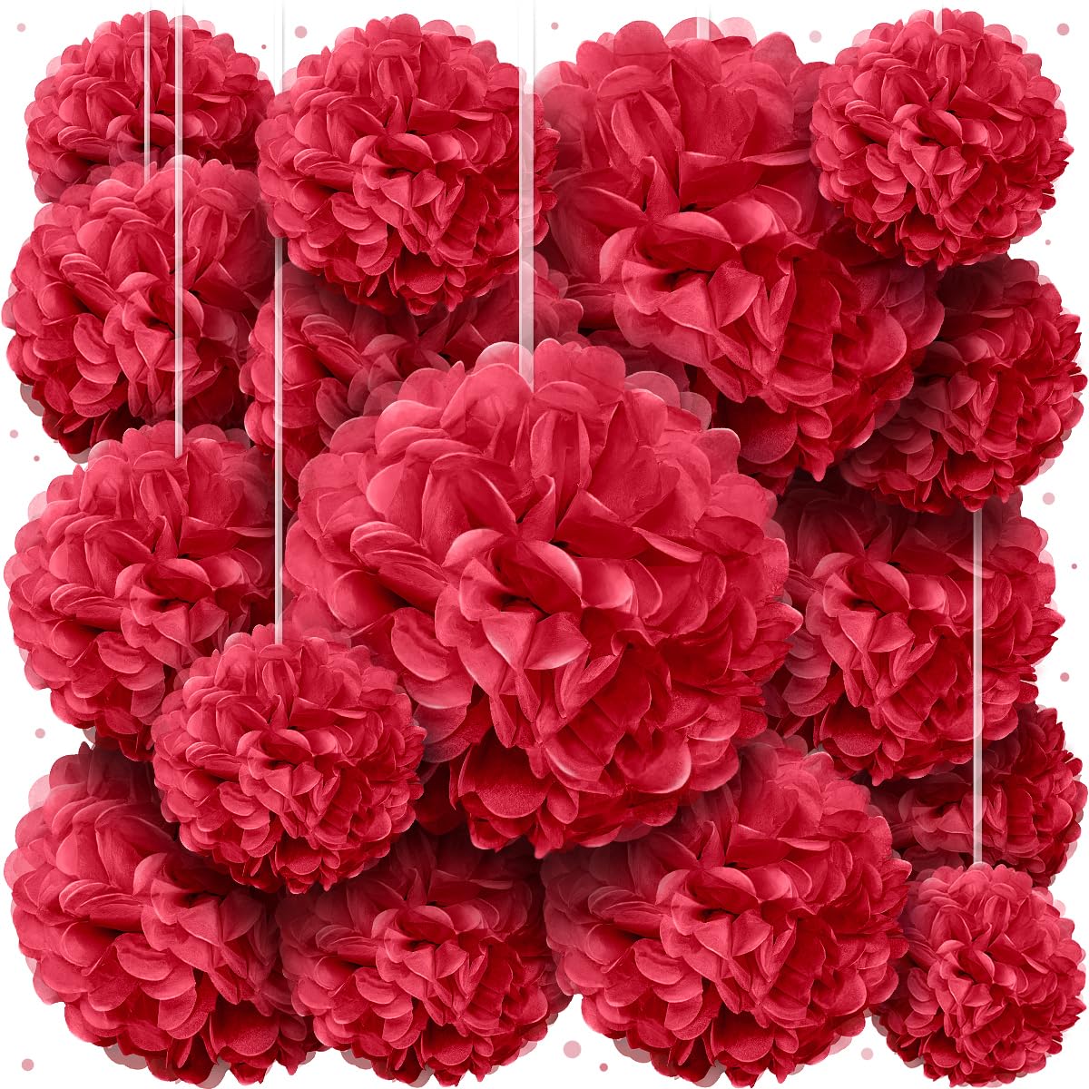 Red Tissue Paper Pom Poms - Red Party Decorations for Birthdays, Weddings, Baby Showers and Special Occasions by Avoseta (16 Piece Set, Assorted Sizes