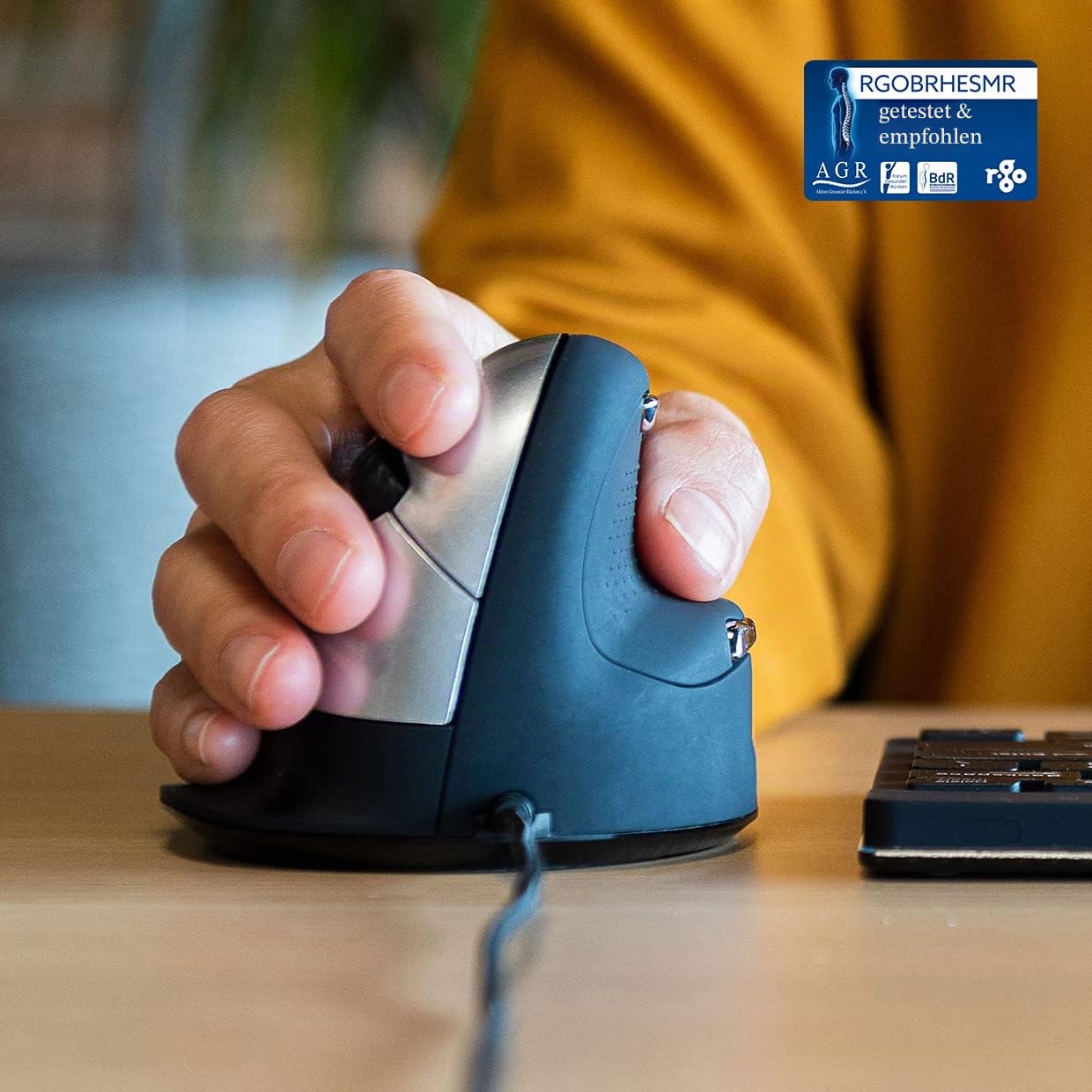 R-Go HE Break Ergonomische Maus, Vertikale Maus mit Anti-RSI-Software, Mittel (Handlänge 165-185mm), 5 Tasten, 500-1500-2000-3500DPI, Kompatibel mit Windows/MacOS