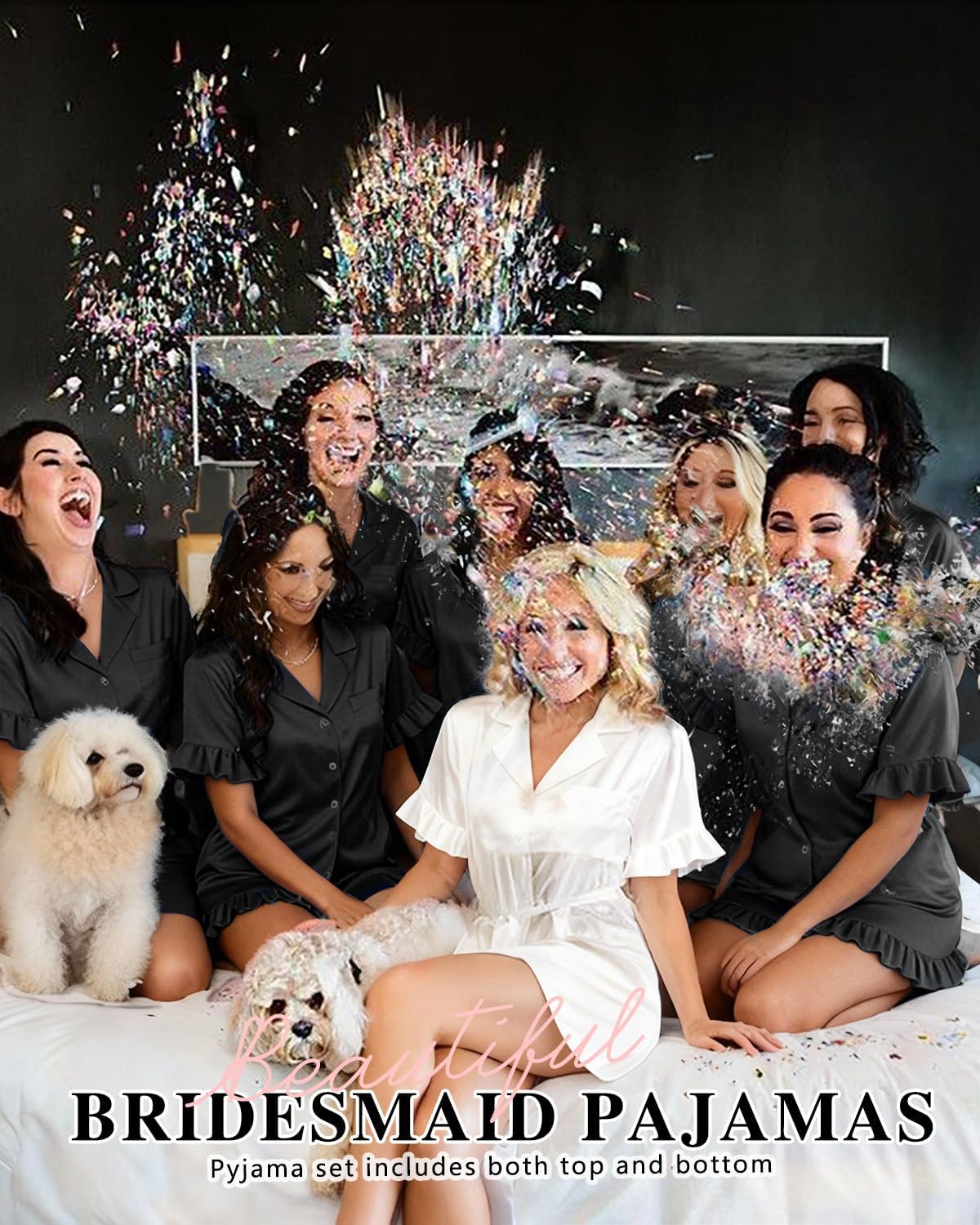 KFUBUO Silky Satin Pajamas for Women Set Short Sleeve Button Down 2 Piece Pjs Shorts Sets Soft Sleepwear Loungewear - Image 3