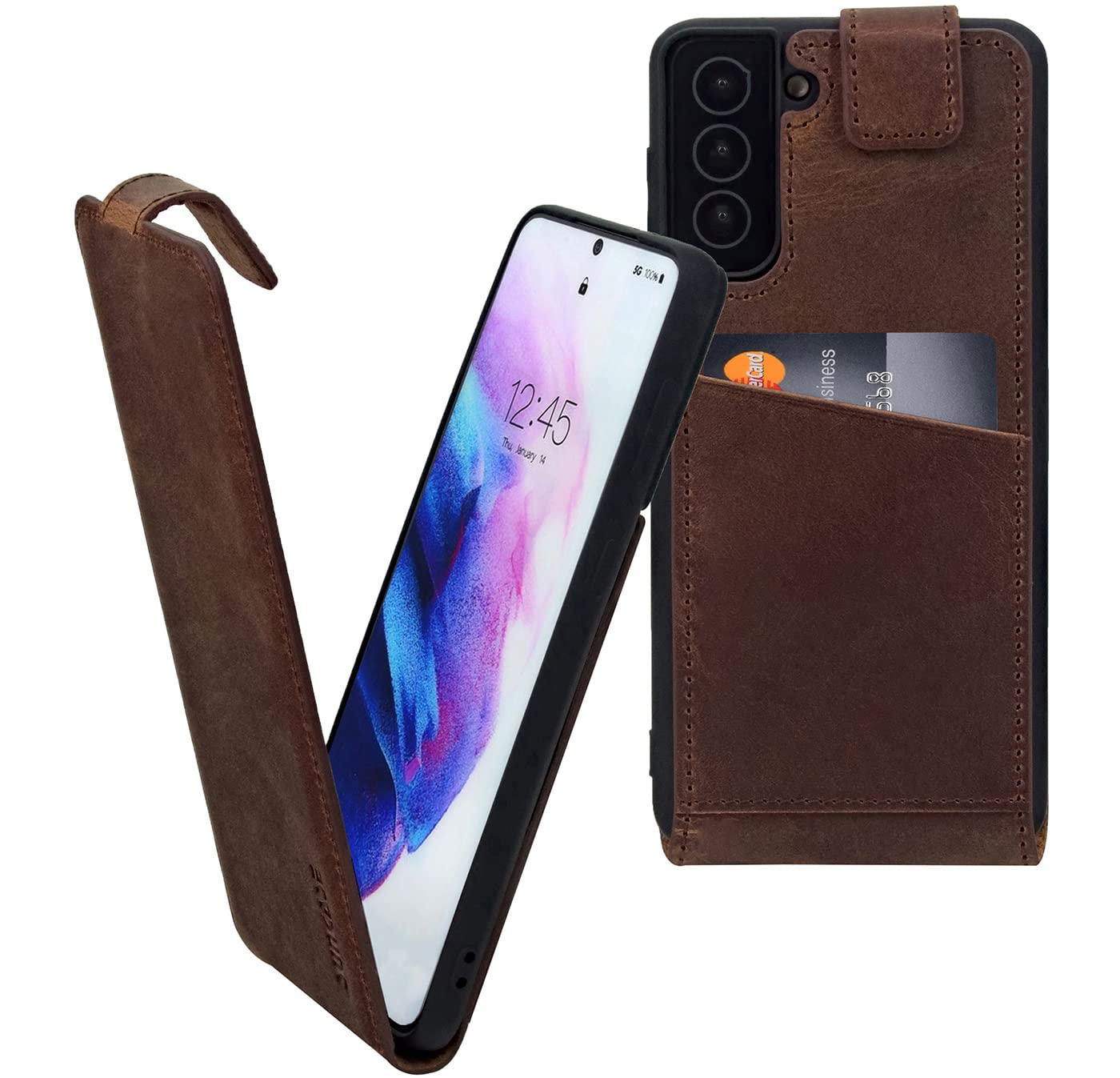 Suncase Original Flip-Style Hülle kompatibel mit Samsung Galaxy S26 Ultra 5G Tasche Echt Ledertasche (Ultra-Slim) Schutzhülle Case Cover in antik Coffee