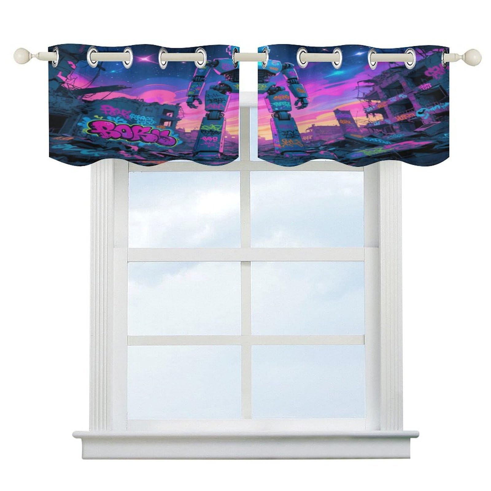 Fekiloot Style Graffiti Robot Short Curtains Valance Curtain