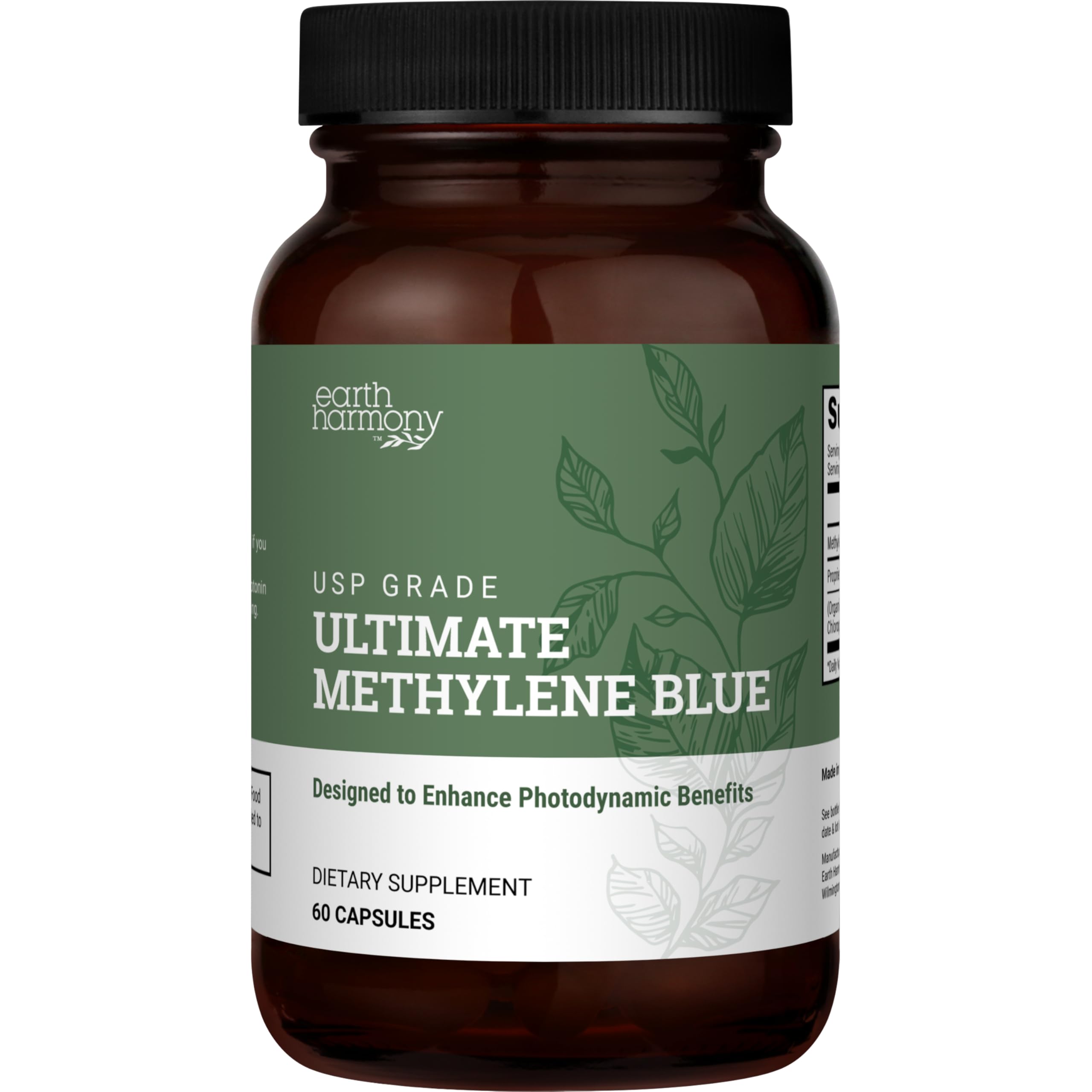 Earth Harmony Methylene Blue Capsules for Humans, USP Grade Supplement - Supreme Methylene Blue Pills (60 Capsules)