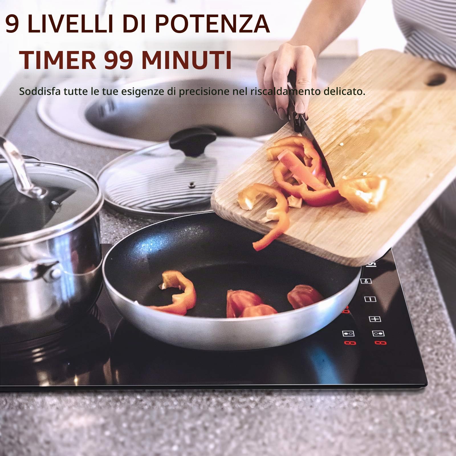 Doppia vetroceramica elettrica, doppia piastra di cottura in vetroceramica – (3000 W, 2 fuochi, da incasso, automatico, touch, timer, vetro-ceramica) – Doppia zona
