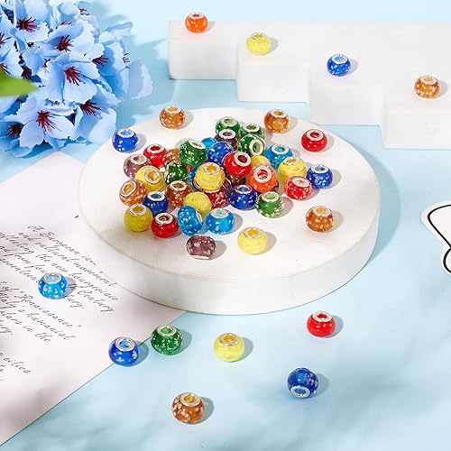 Vista 125 de Cheriswelry 100 cuentas europeas de agujero grande con diamantes de imitación de barril hechas a mano, arcilla polimérica, cuentas espaciadoras