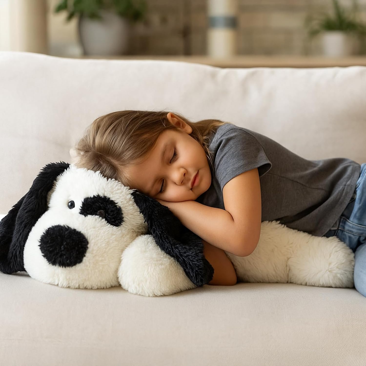 WEIGEDU Floppy Stuffed Dog Puppy Plush Toy, Huggable White Beagle with Black Ears Labrador Retriever Stuffed Animal Dogs for Kids Girls Boys Baby Birthday Bedtime Gift, 20 inches