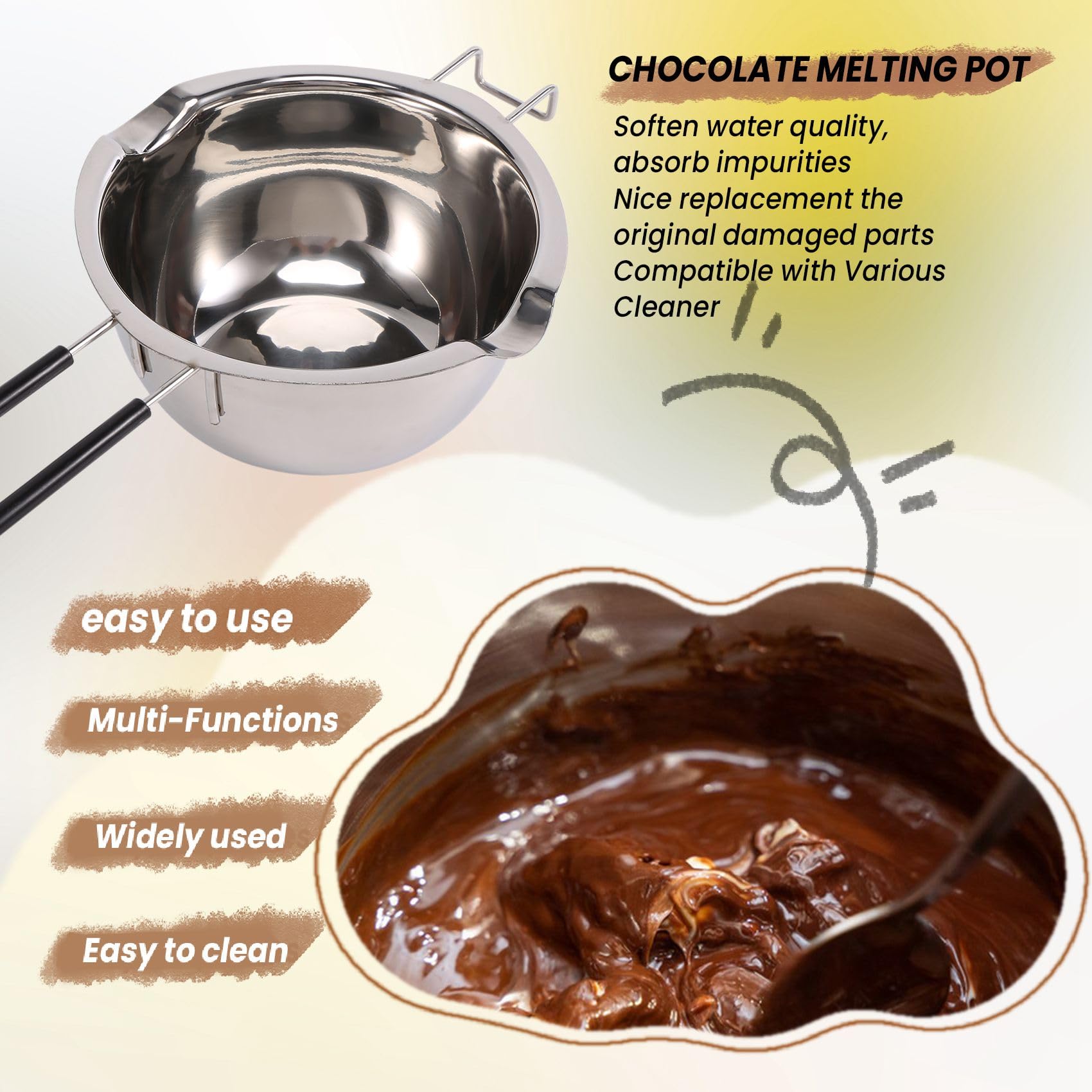 Juego de Ollas de Doble Caldera Olla de FusióN de Acero Inoxidable con EspáTula de Silicona para Derretir Chocolate, JabóN, FabricacióN de Velas
