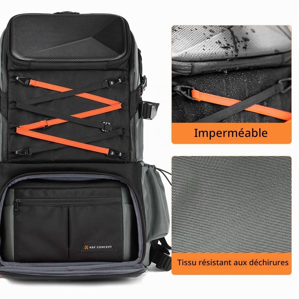 K&F CONCEPT Sacs à dos pour appareil photo pour photographes Sac de voyage énorme 32L Grands sacs pour appareil photo avec compartiment pour ordinateur portable et housse de pluie imperméable