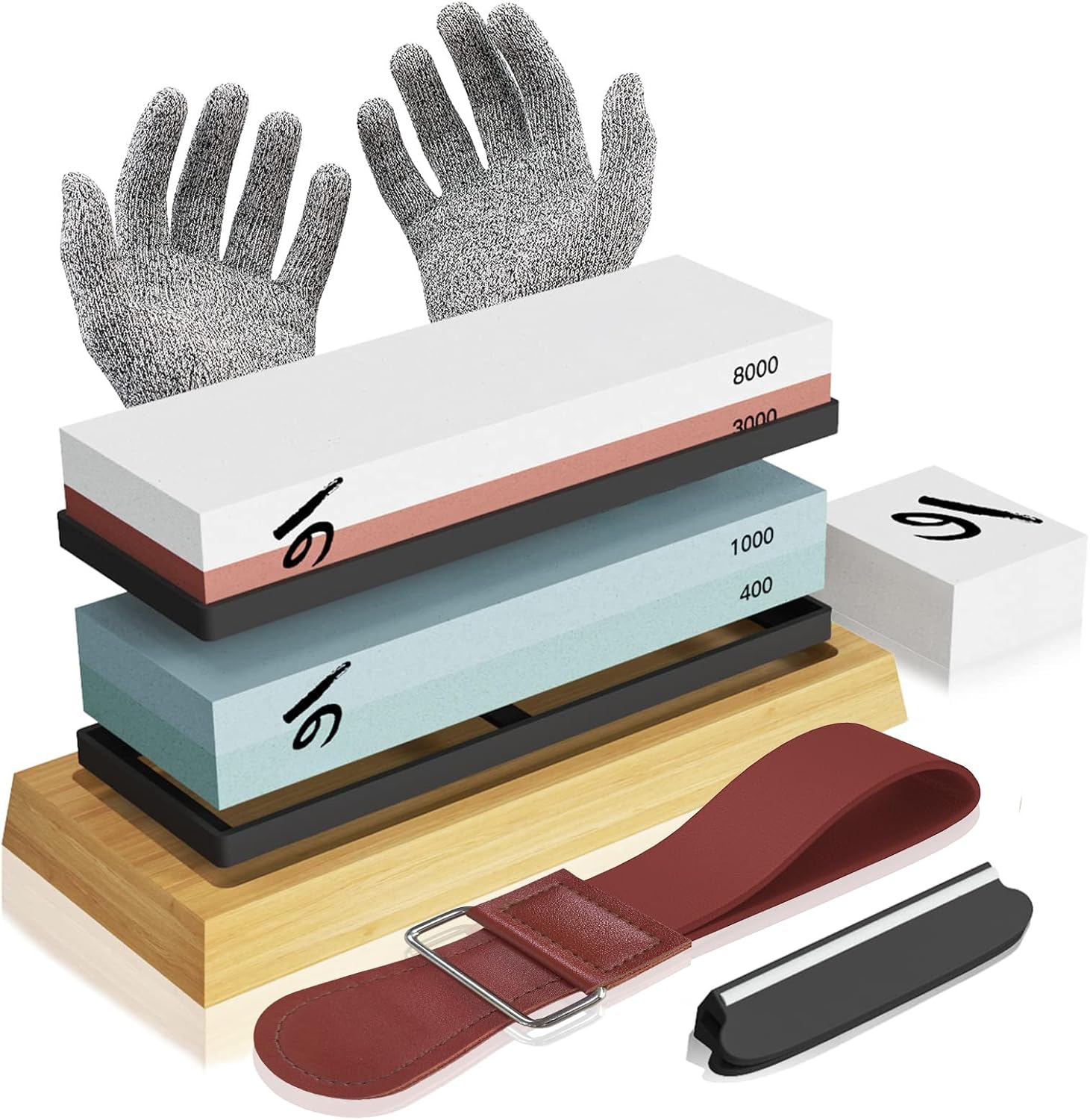 Knife Sharpening Stone Kit, KERYE Professional Japanese Whetstone Sharpener Stone Set, Premium 4 Side Grit 400/1000 3000/8000 Water Stone, Flattening Stones, Angle Guide, Leather Strop, Anti Cut Glove Knife Sharpening Stone Kit, KERYE Professional Japanese Whetstone Sharpener Stone Set, Premium 4 Side Grit 400/1000 3000/8000 Water Stone, Flattening Stones, Angle Guide, Leather Strop, Anti Cut Glove