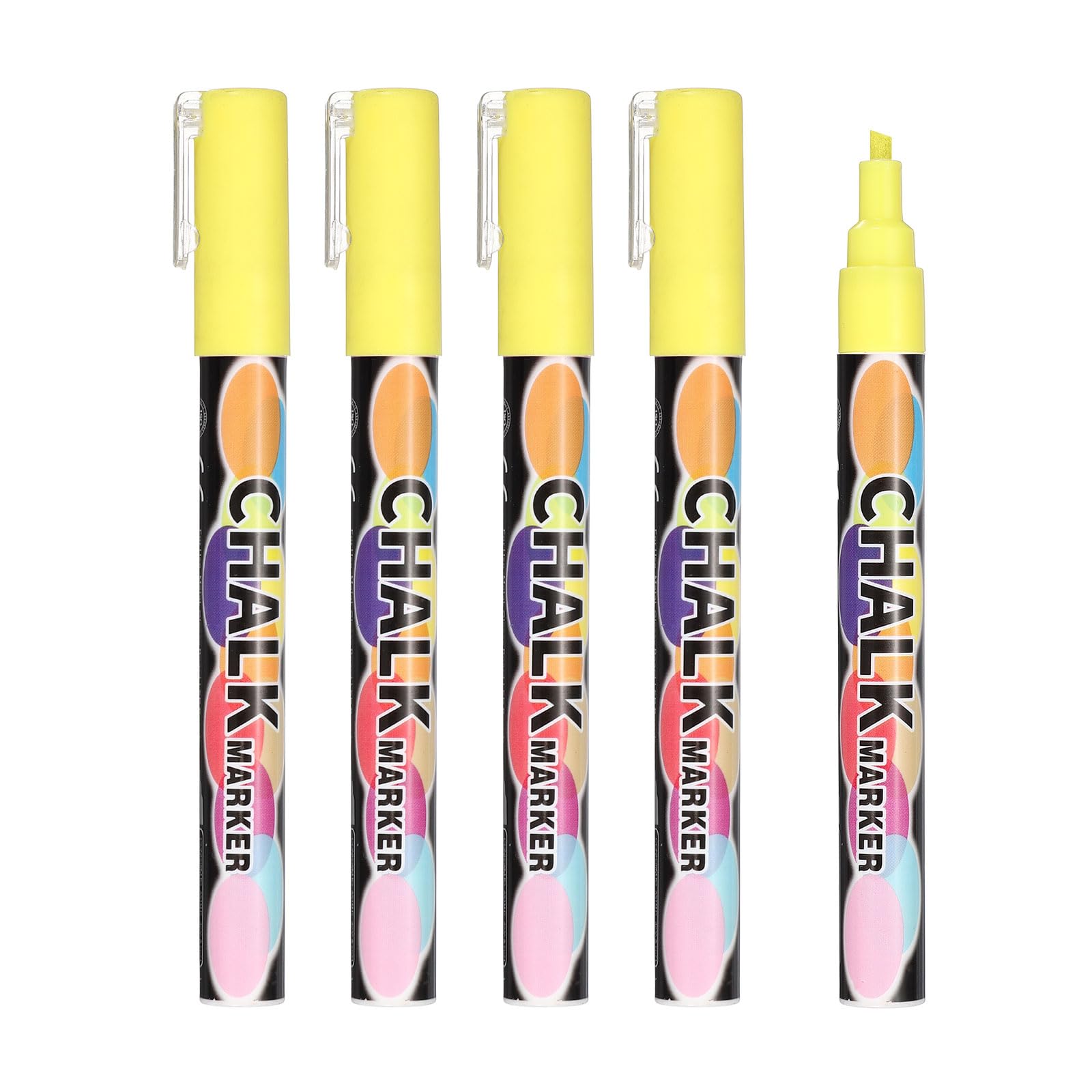 PATIKIL Liquid Chalk Markers 3mm, 5 Pcs Chalkboard Markers, Dry Erase Chalk Pens with Erasable Wide Fine Tip Wet Erase for Chalkboard Windows Blackboard Car Mirror Glass, Yellow