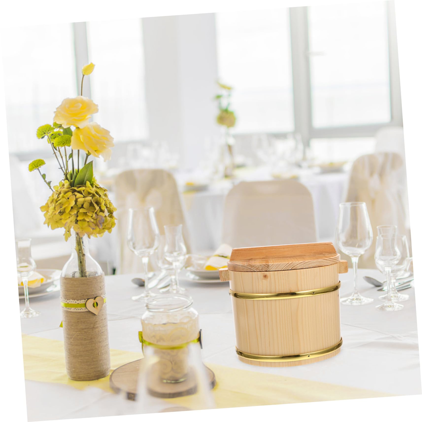 Secchiello per Mescolare Riso Sushi Coperchio Contenitore in Legno Naturale per Servire Riso Giapponese Design Rotondo Facile da Pulire Adatto a Sushi e Bibimbap