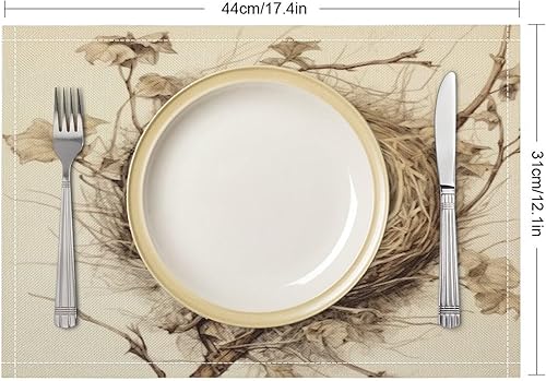 Miniatura 2 de Juego de 2 manteles individuales, rústico, elegante, francés, botánico, nido de pájaros, algodón y lino, manteles de mesa de cocina resistentes al