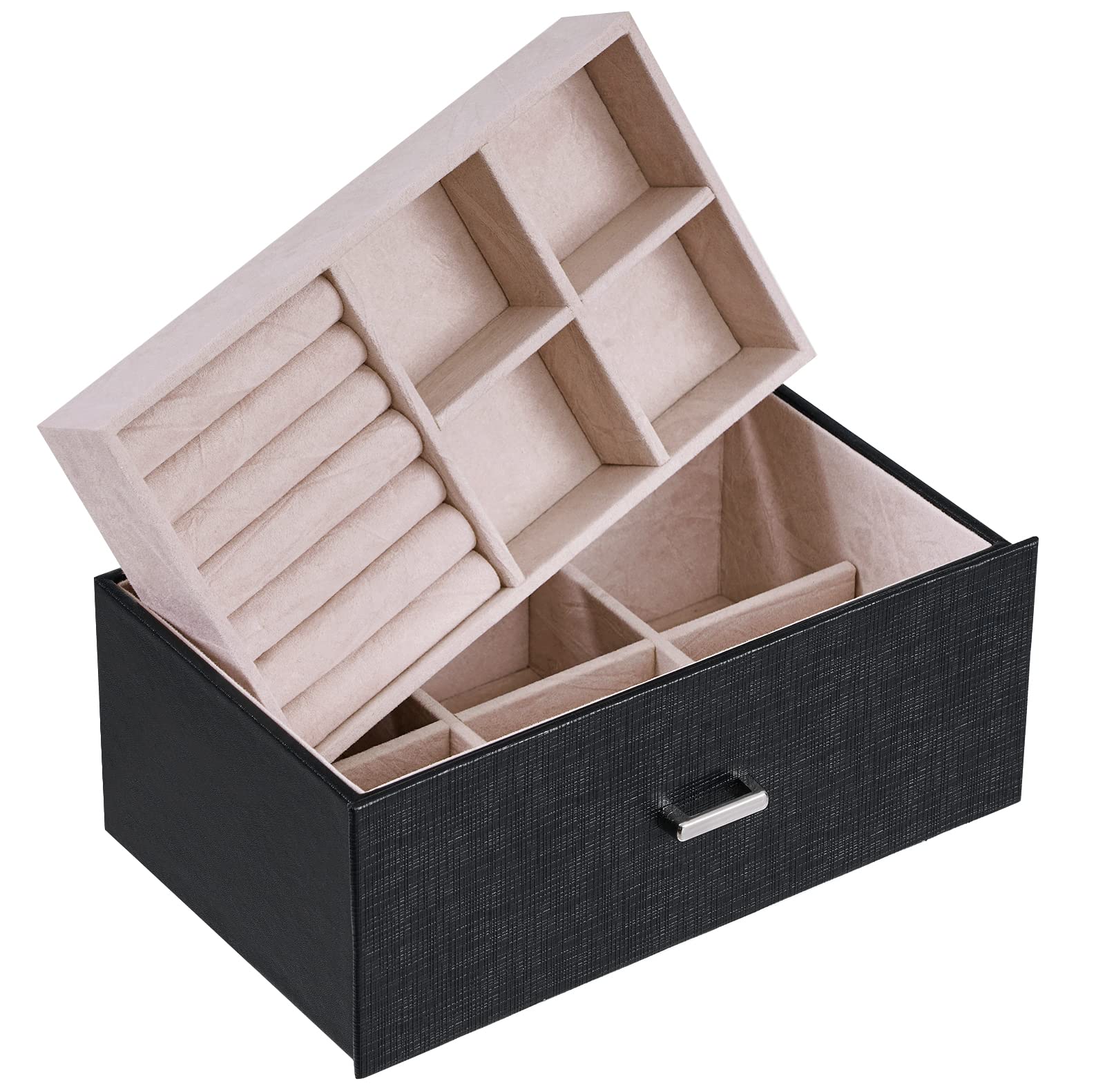 Relaxdays sieradendoos - juwelendoosje - sieradenbox - armbanden - ringen - lederlook - zwart