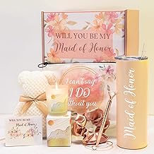 HNSHAG Maid of Honor Proposal Gifts - Will You be My Maid of Honor Gift Box - Bridesmaid Gifts for Wedding Bridal Party from Brides - Maid of Honor Champagne Flutes Candles…