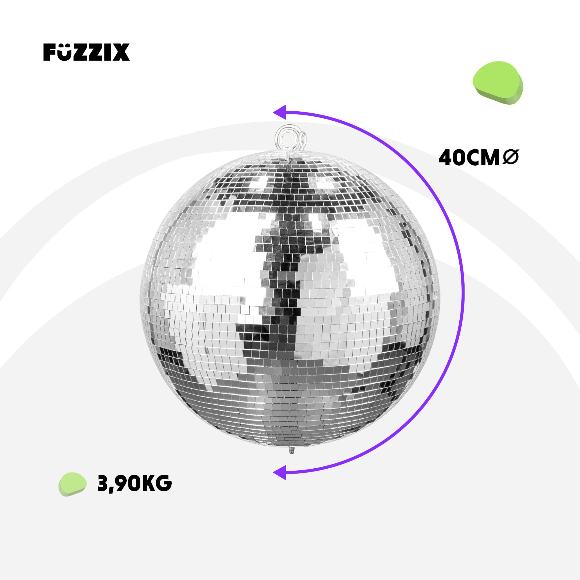 Fuzzix MB40 Bola de discoteca de espejos de 40 cm - mirror ball disco clásica para efectos de iluminación de DJ, idea para eventos, discoteca y fiestas