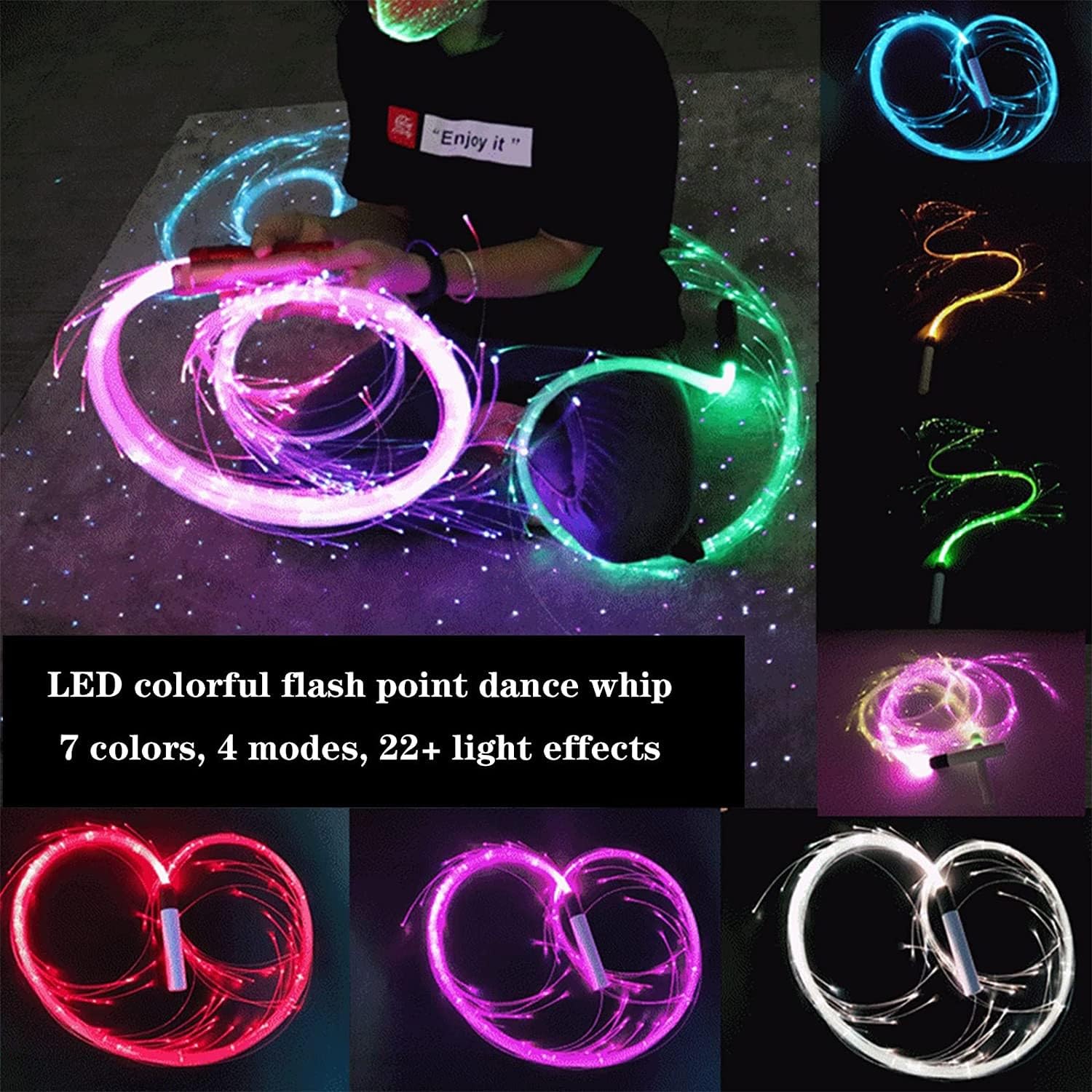 Látigo De Fibra Óptica LED, Látigo Espacial De Danza Giratorio De 360°, 4 Modos De Luz, 7 Colores, 23 Efectos De Luz para Espectáculos Fiesta EDM,Festival De Música Espectáculos Green Handle