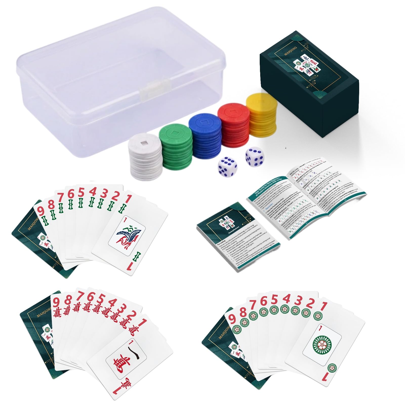 HomeyVenture All-in-One American Mahjong Playing Cards Set, with Large Print Mahjong Cards 2025 Official Version, User Guide, Chips and Dice, Waterproof Gift Poker Game Set