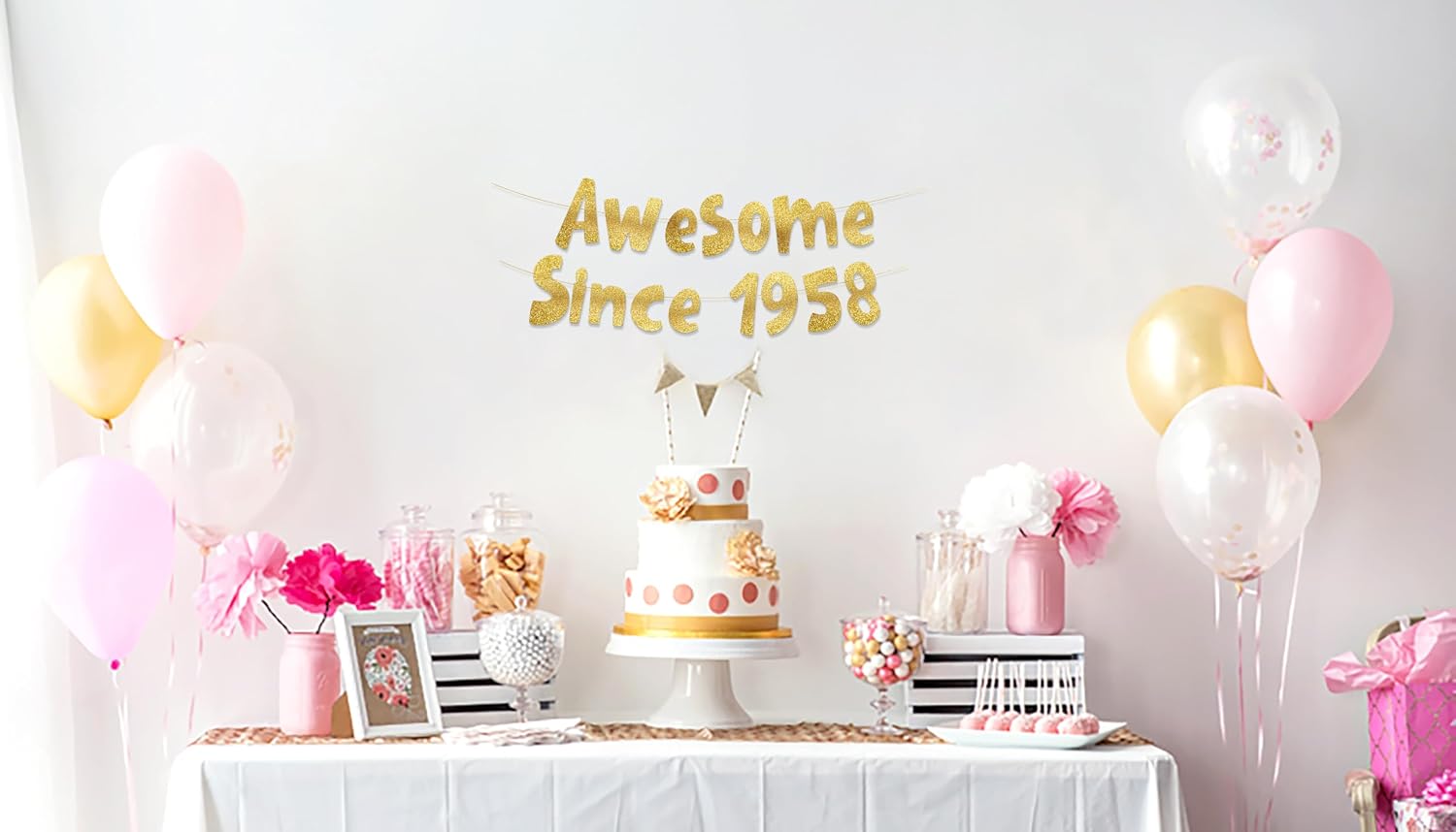 Pre-Strung Awesome Since 1958 Gold Glitter Banner - Funny 68th Birthday and Anniversary Decorations for Men and Women - Party Supplies and Gifts image 2
