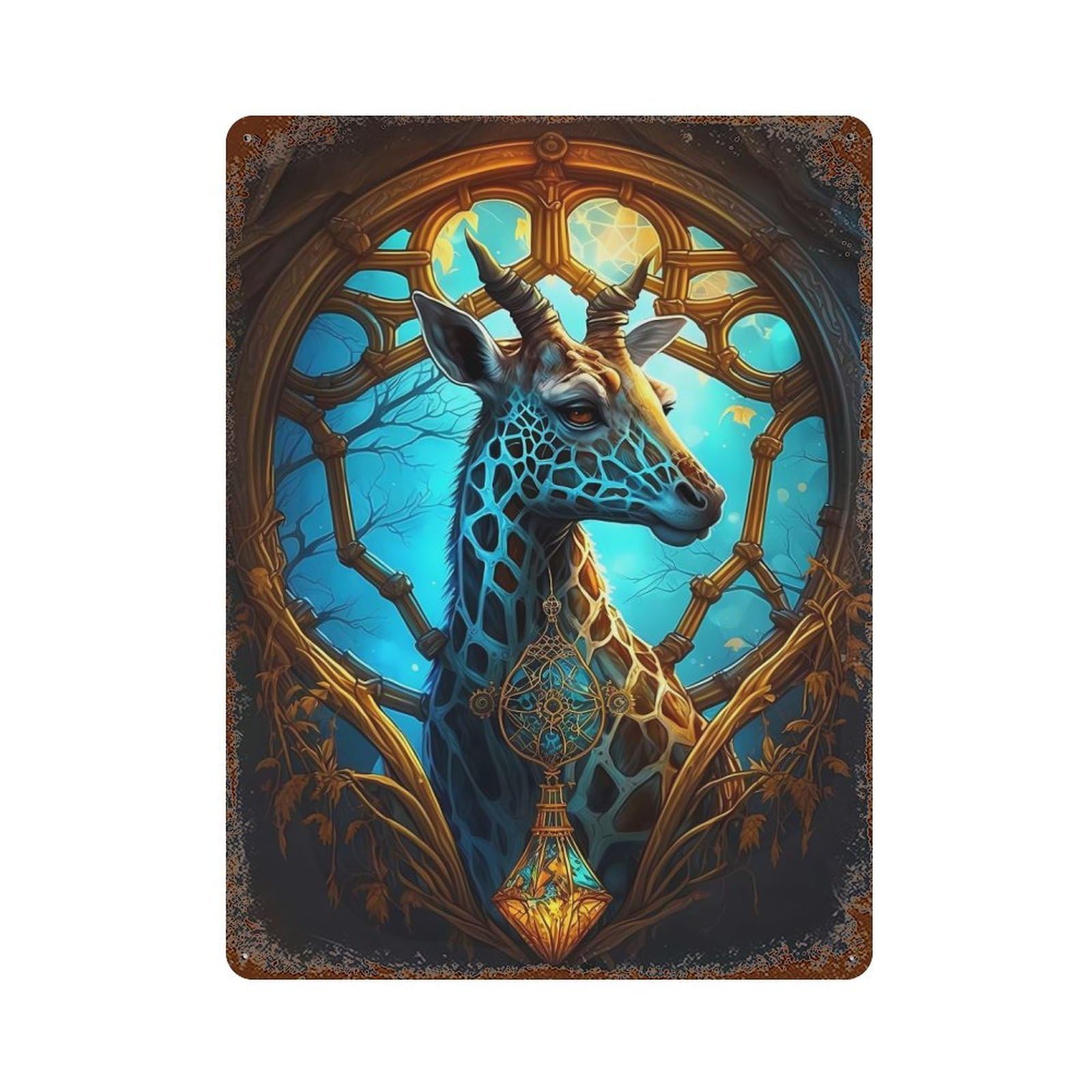 Rust Effect Giraffe Mythical Retro Metal Sign 15.7"x11.8", Classic Wall Plaque for Cafe, Home Bar And Lounge Decor