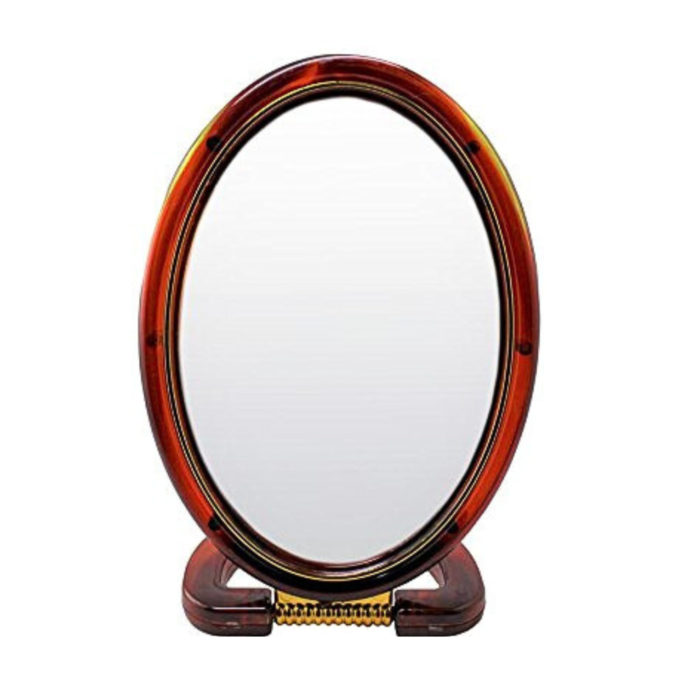 Ear Lobe & Accessories] Double-Sided Beauty Cosmetic Mirror with Foldable Base | One Side Regular (1x), One Side Magnifying (5X) | Big (18 X 13cm), Oval, Brown-image-28